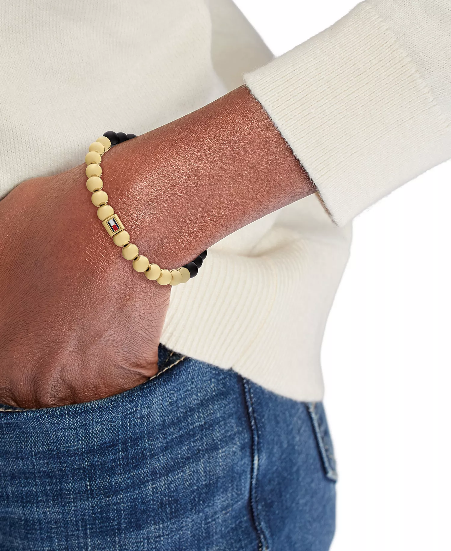 Gold-Tone colored Beaded Bracelet - Black/Gold - ONE SIZE