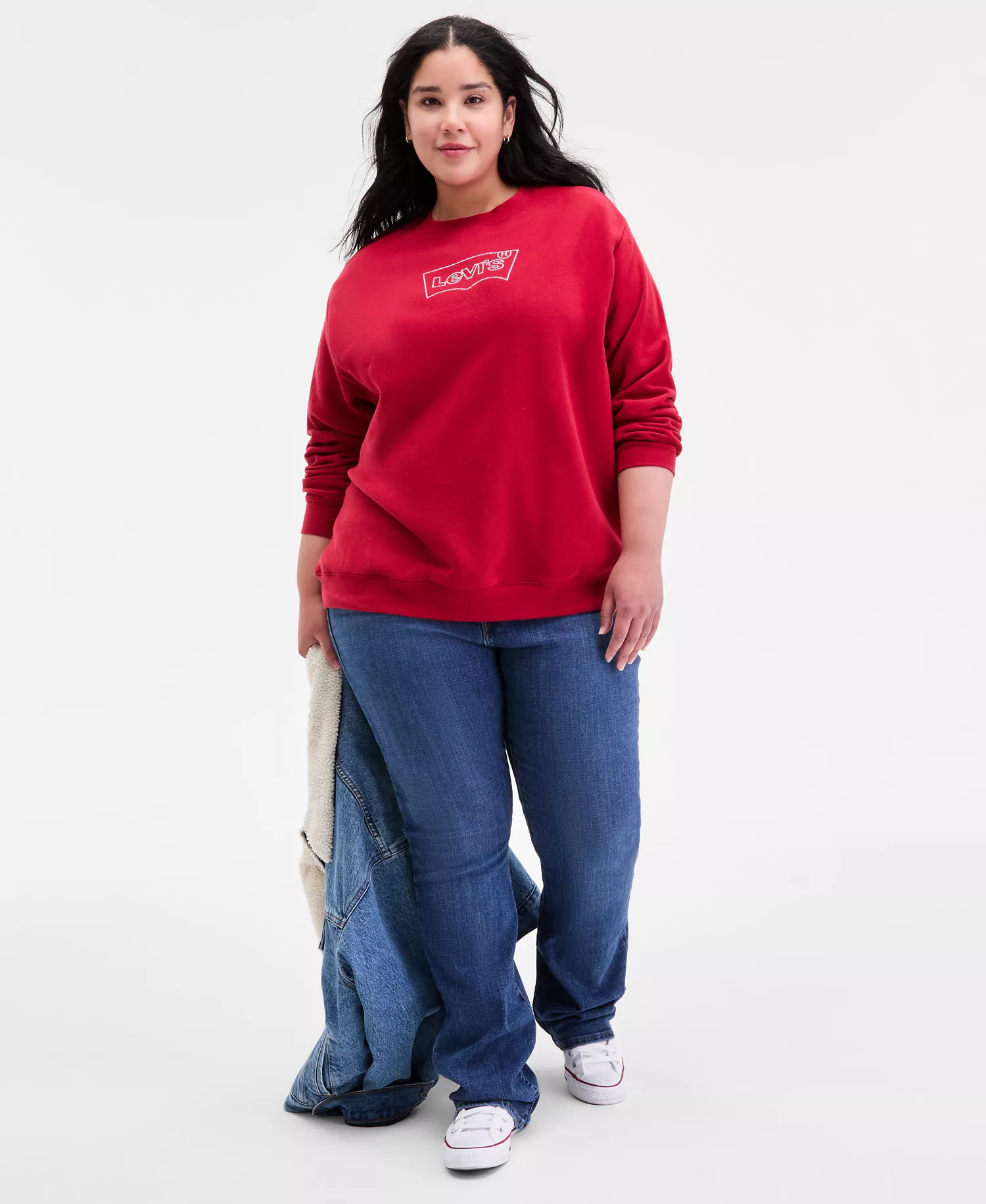 Plus Size Everyday Crewneck Sweatshirt - Rhinestone Rythmic Red - 1X
