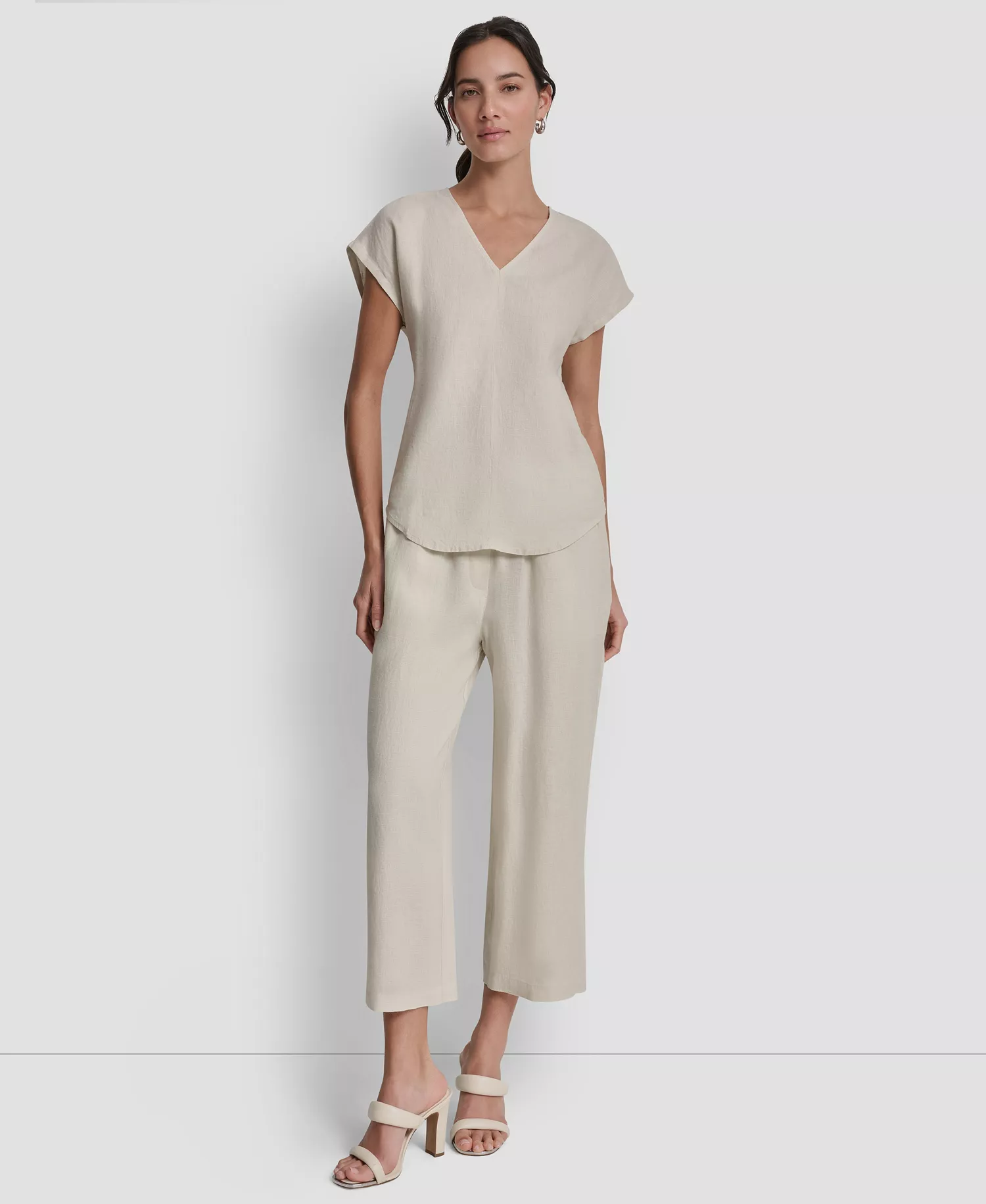 Women's Linen V-Neck Short-Sleeve Shirt - Natural - L