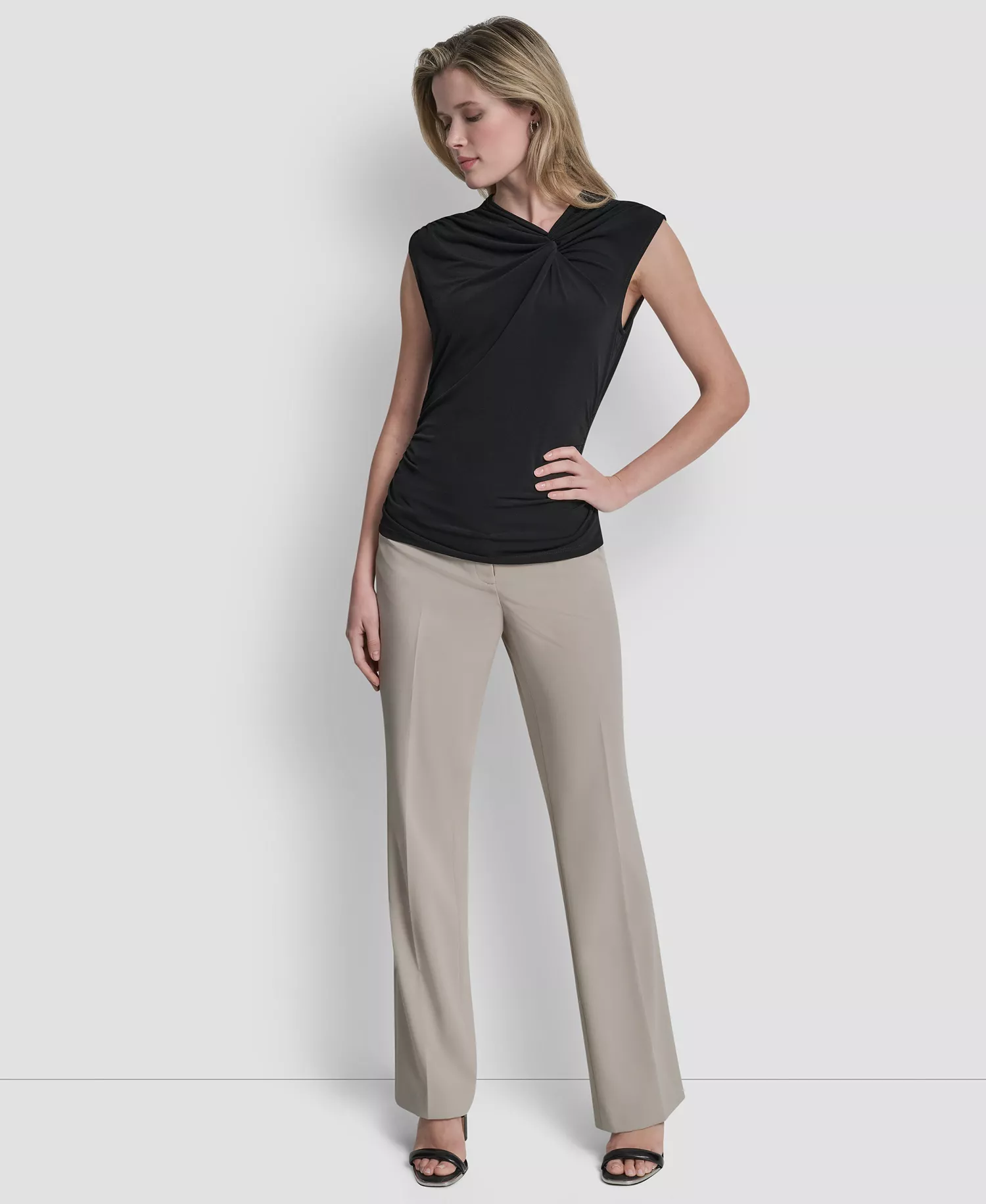 Women's Asymmetric Neck Cap-Sleeve Knit Top - Black - L