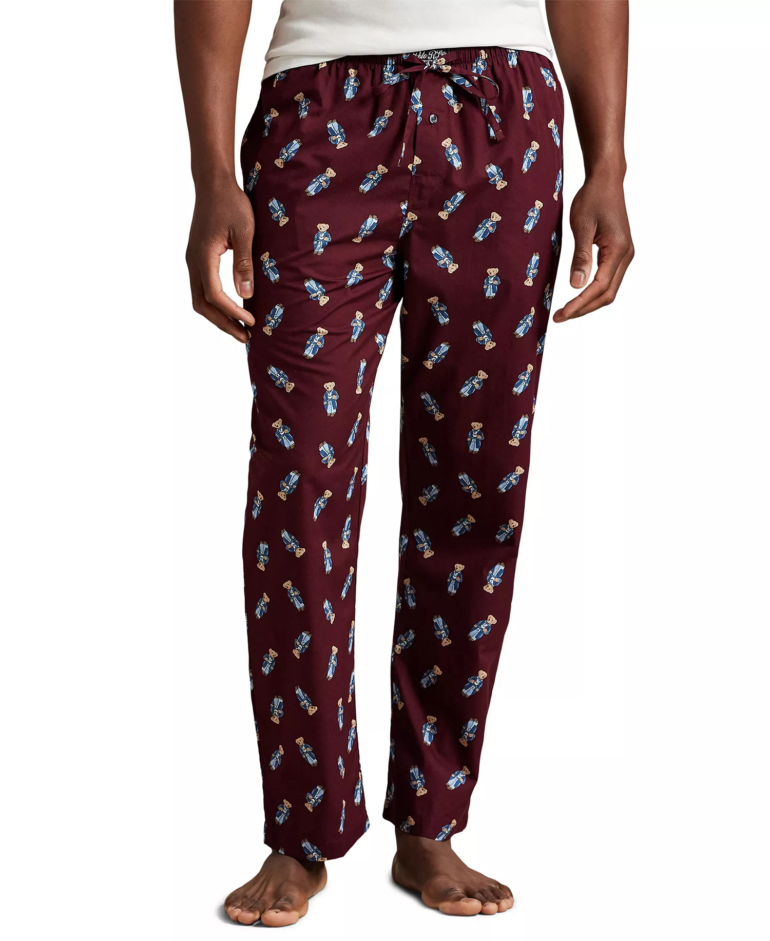 Men's Bear Printed Pajama Pants - Classic Wine /Morning Robe Bear - L