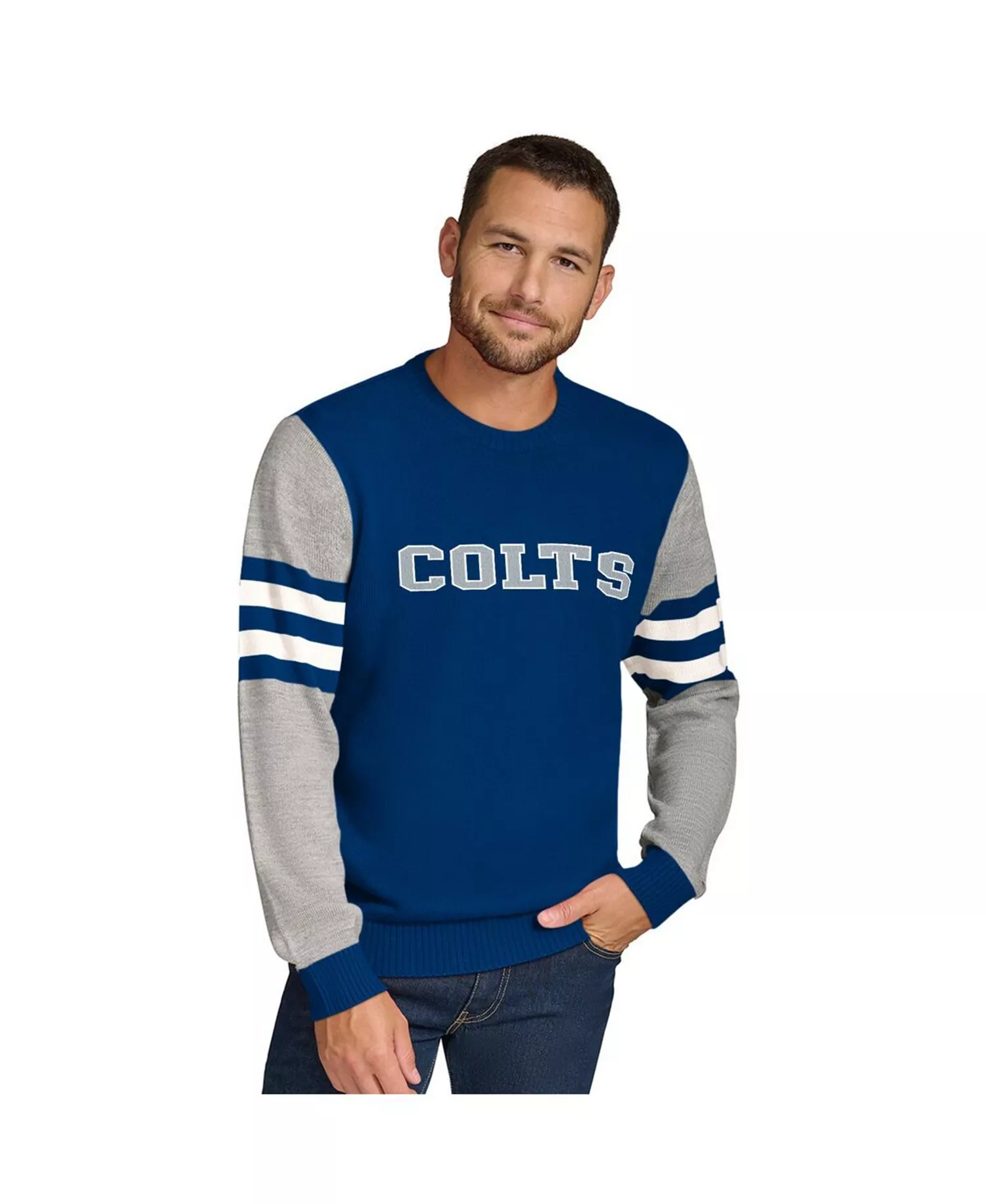 Men's Royal/Heather Gray Indianapolis Colts Acrylic Crewneck Pullover Sweatshirt - Royal, Heather Gray - XL