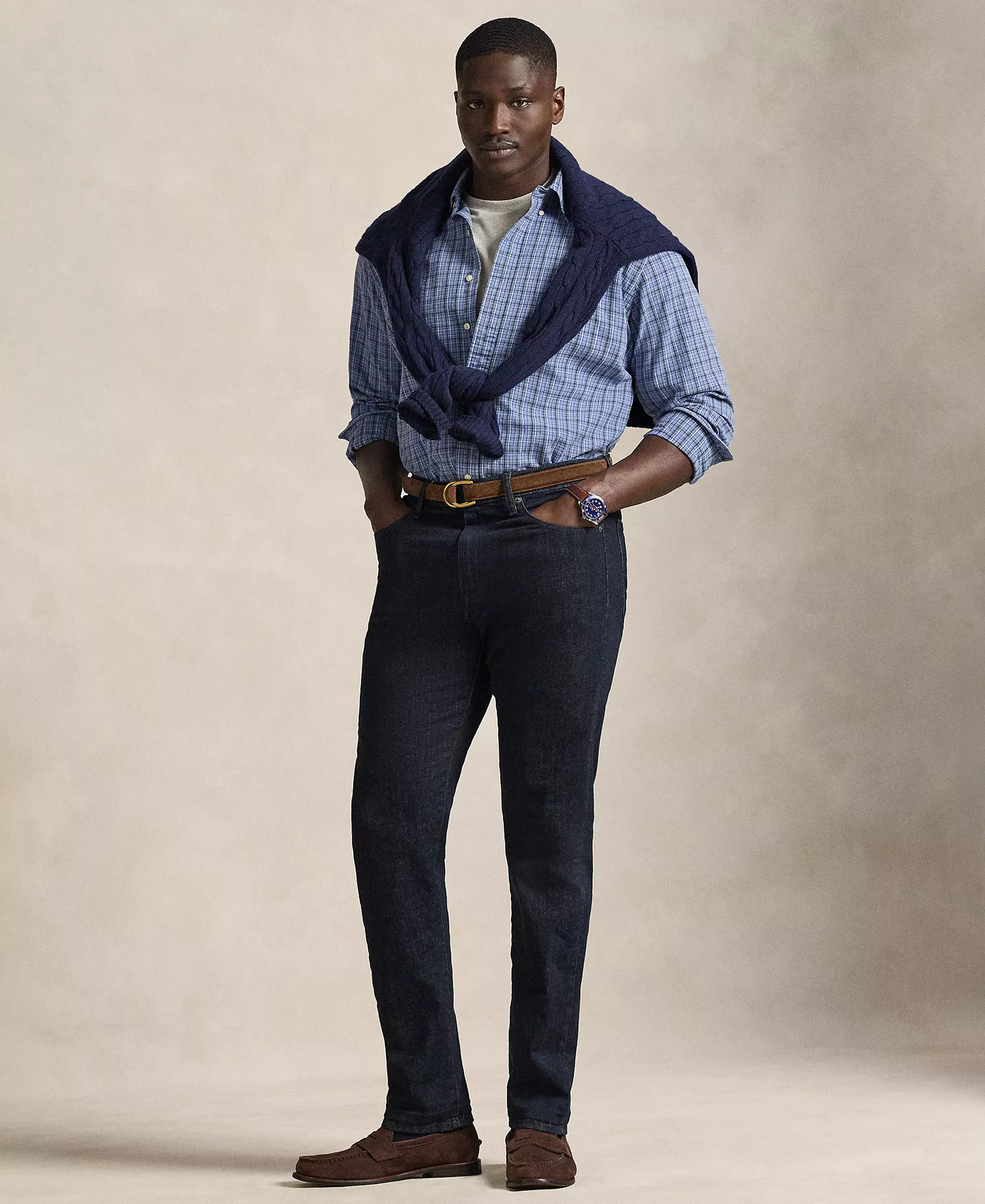 Men's Big & Tall Gingham Oxford Shirt	 - Blue heather multi - 2LT