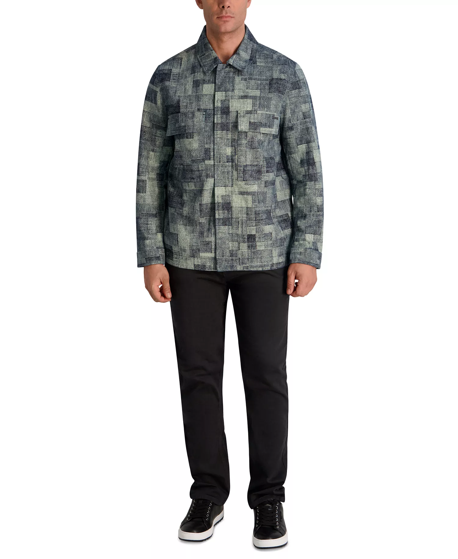 Men's Textured Ponte Shirt Jacket - Slate mosaic - 2XL