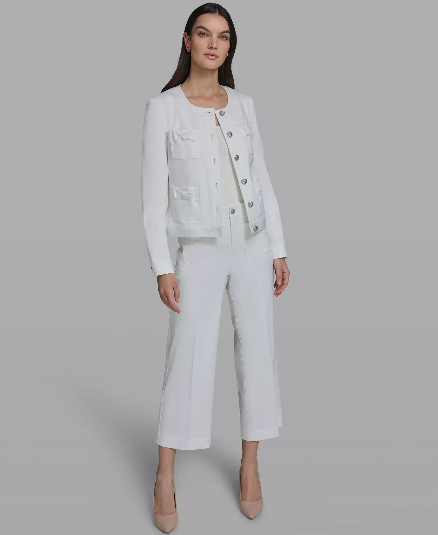 Women's Bow Pocket Jacket - Soft White - 10