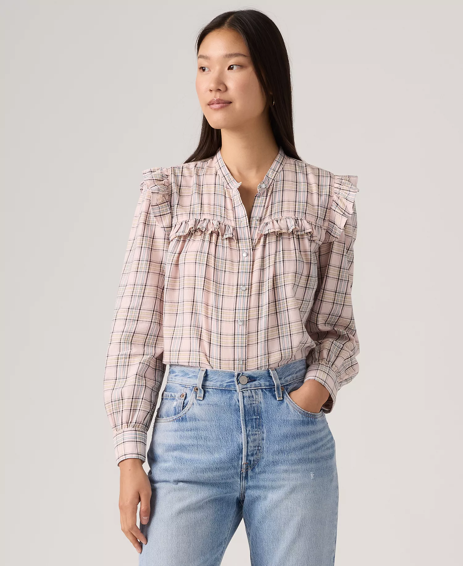 Women's Gianna Collared Neck Top - Alexis Plaid - L