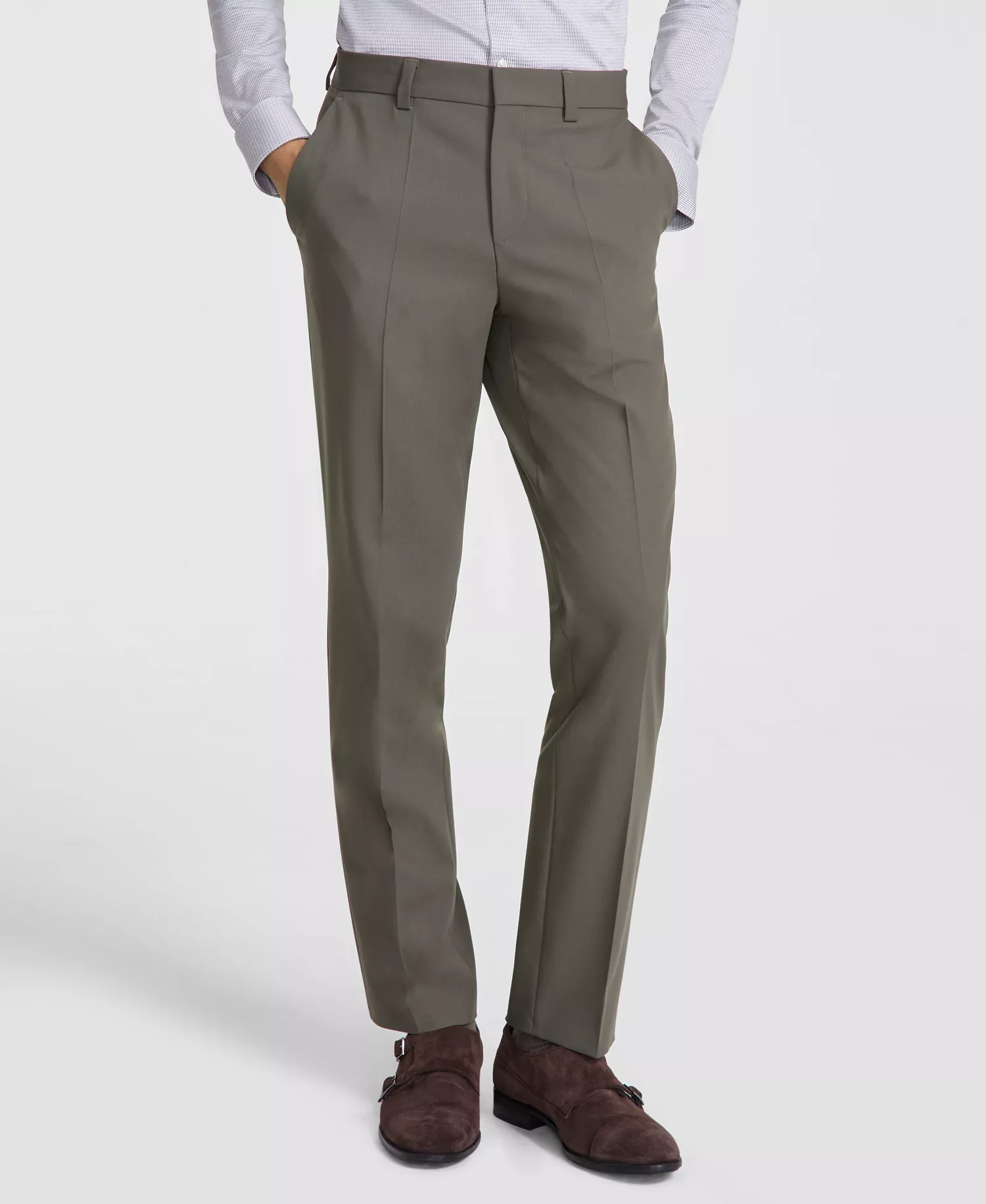 Men's Modern-Fit Solid Suit Separate Pants - Dark Beige/Khaki - 30R