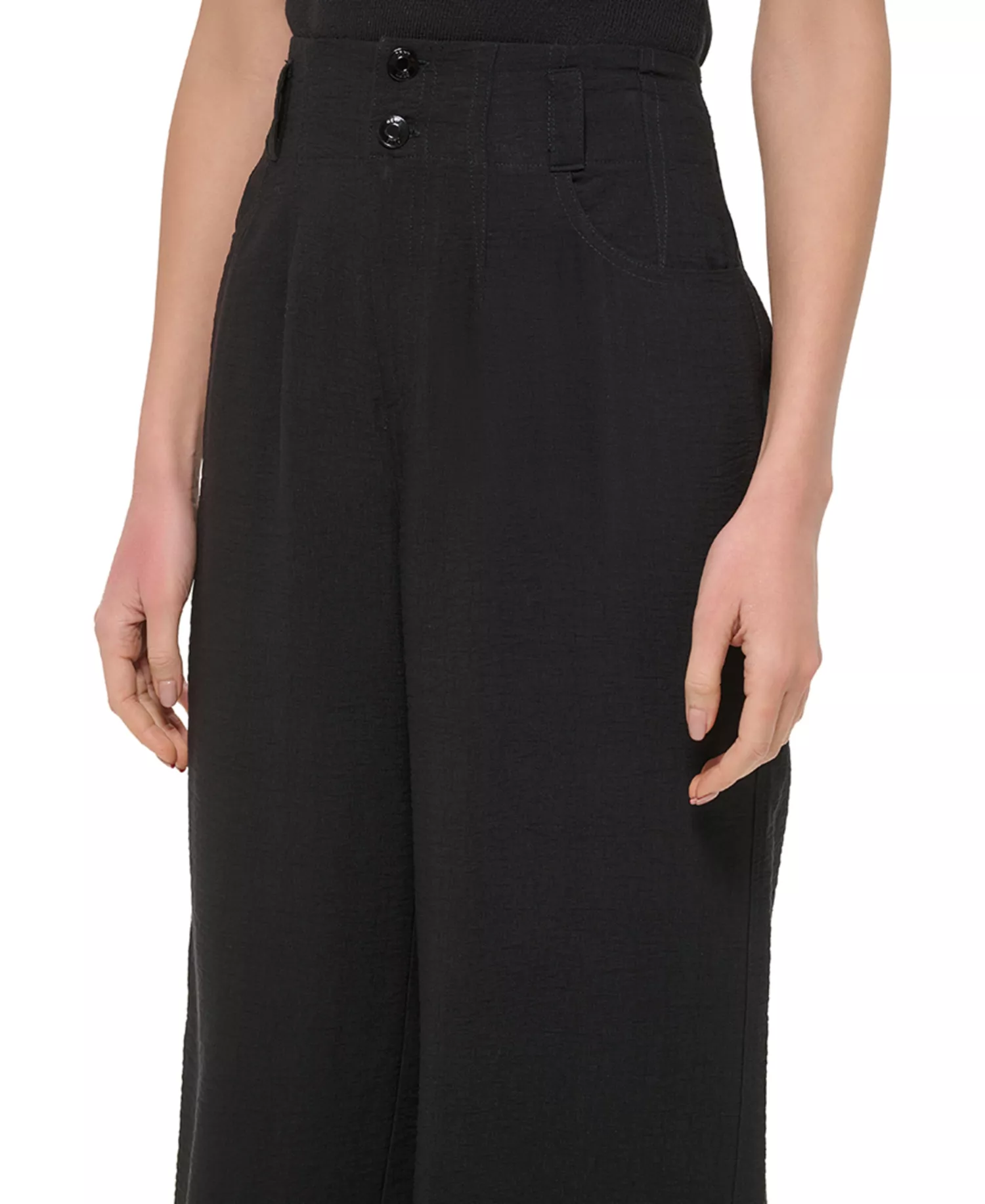 Women's Top-Stitched Crinkle Trousers - Black - 0