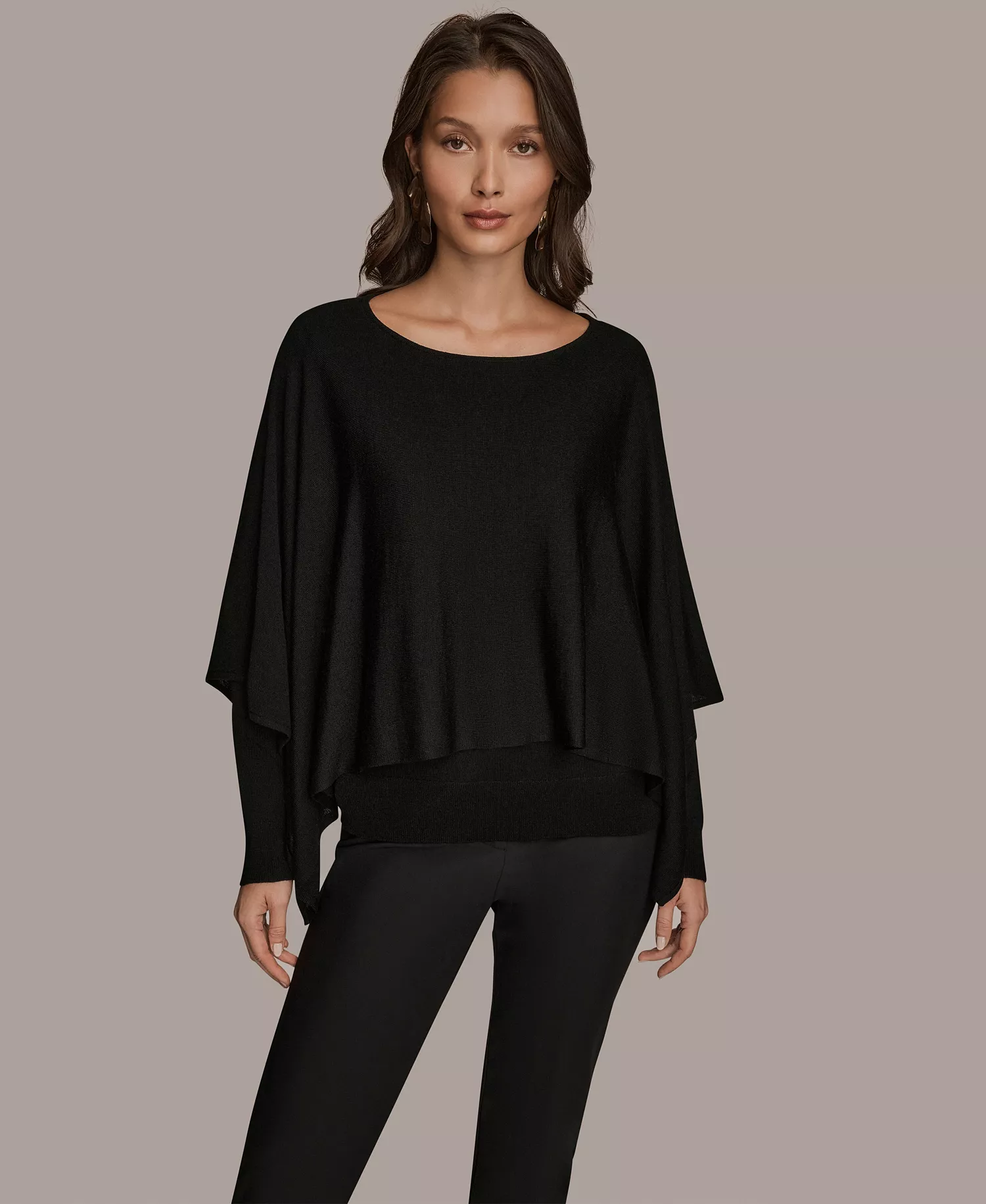 Women's Long Sleeve Cape Sweater - Black - M