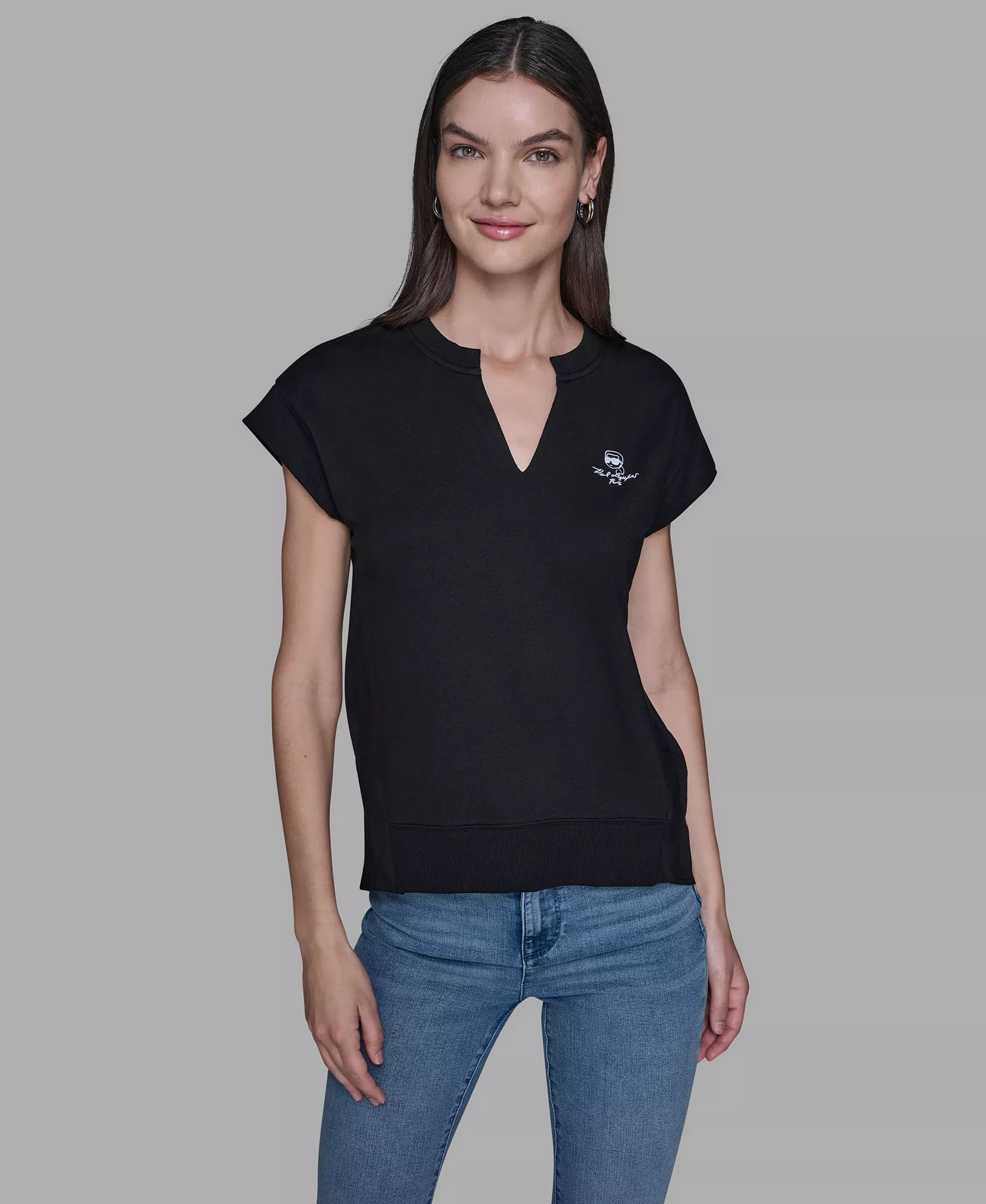 Women's V-Neck Top - Black - L