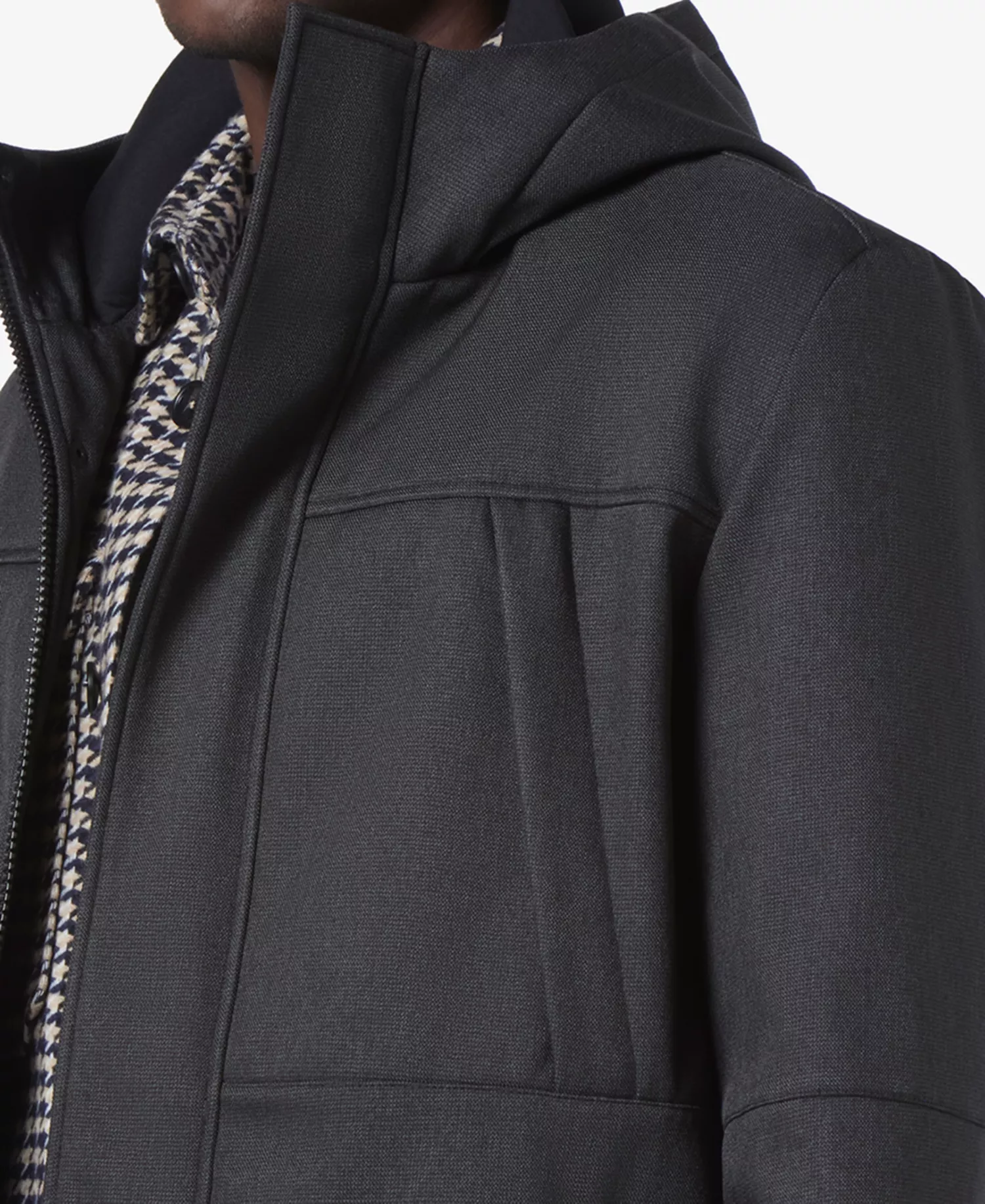 Men's Tompkins Micro-Houndstooth Fleece-Lined Soft Shell Hooded Parka - Black - M