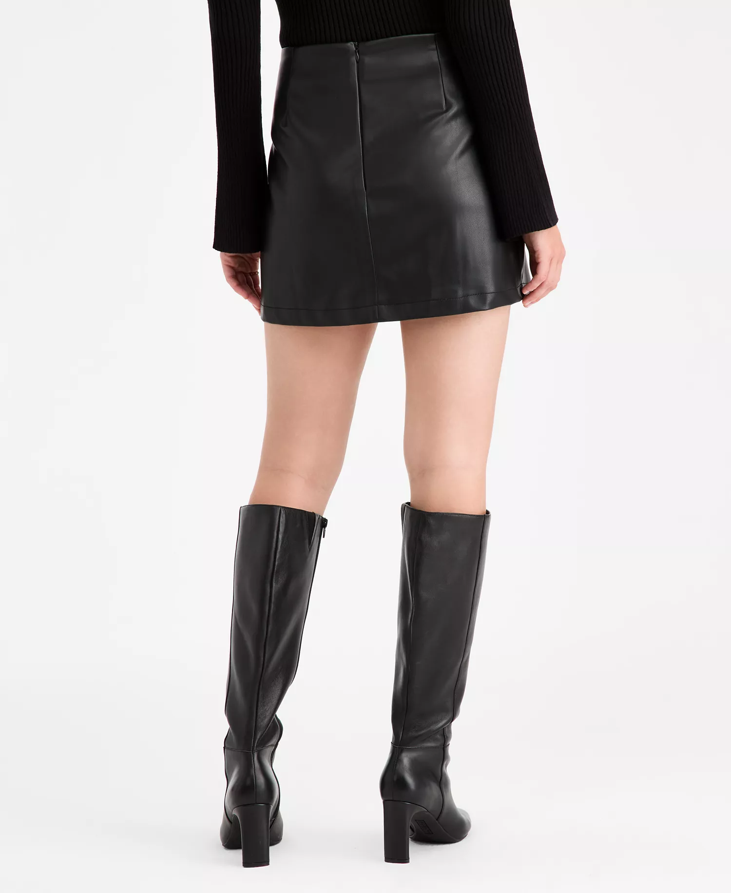 Women's Faux-Leather Fitted Mini Skirt, Macy's Exclusive - Deep Black - M