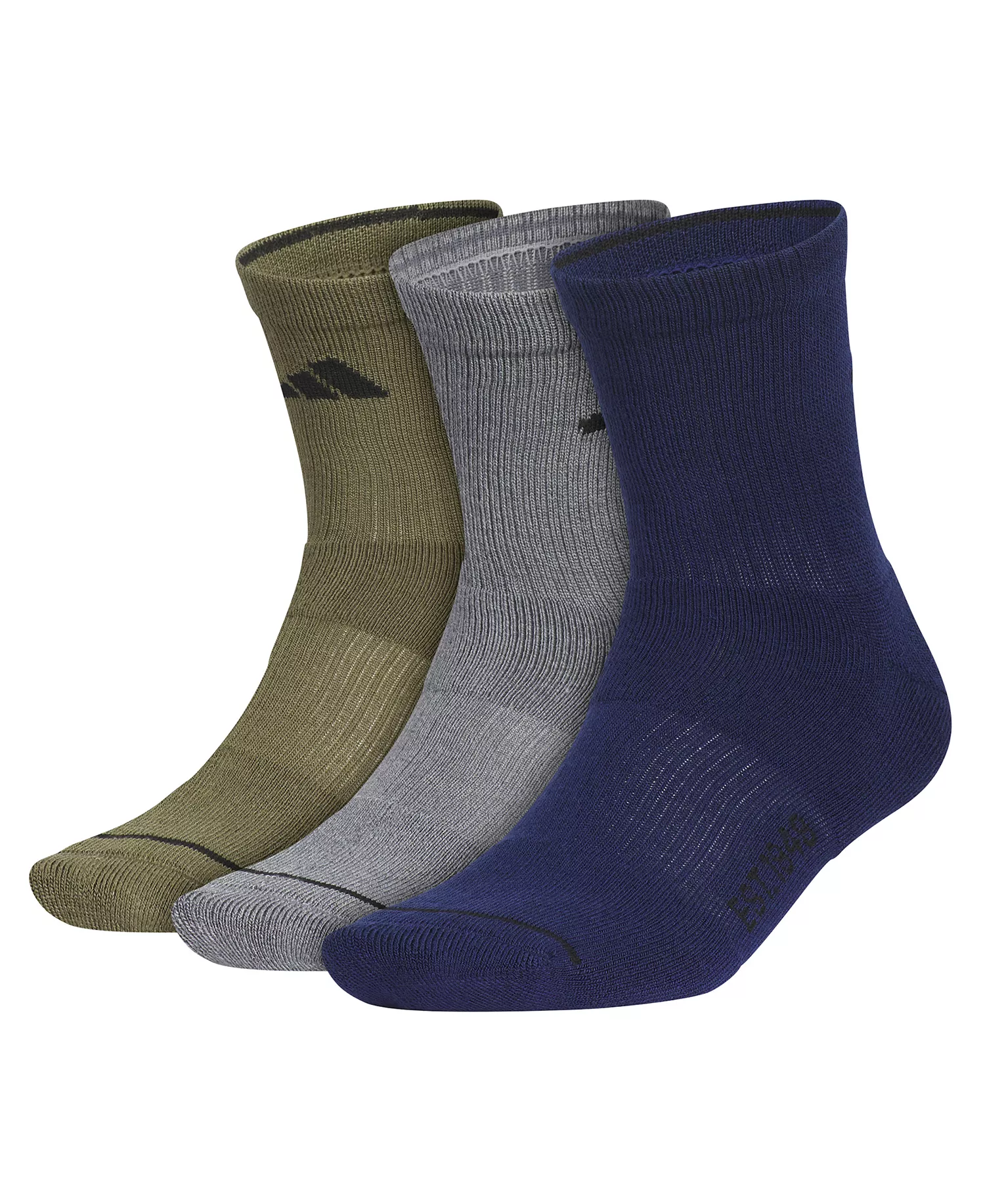 Men's Cushioned Sport 4.0 High Quarter Socks, 3-Pack - Olive strata green/Onix gray/Drak blue - 6-12