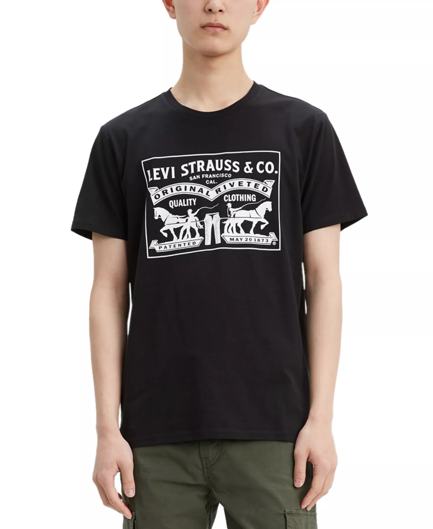 Men's 2-Horse Graphic Regular Fit Crewneck T-shirt - Black - 2XL