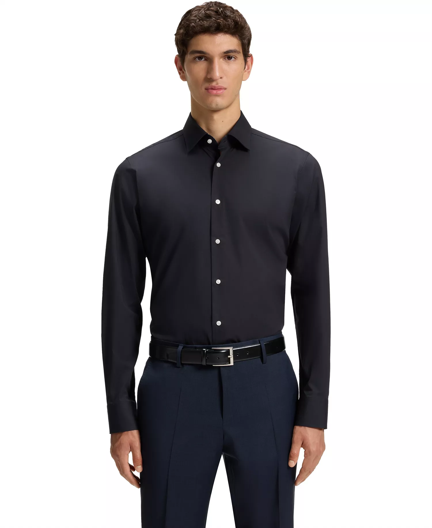 Men's Stretch-Cotton Regular-Fit Dress Shirt - Dark Blue - 15