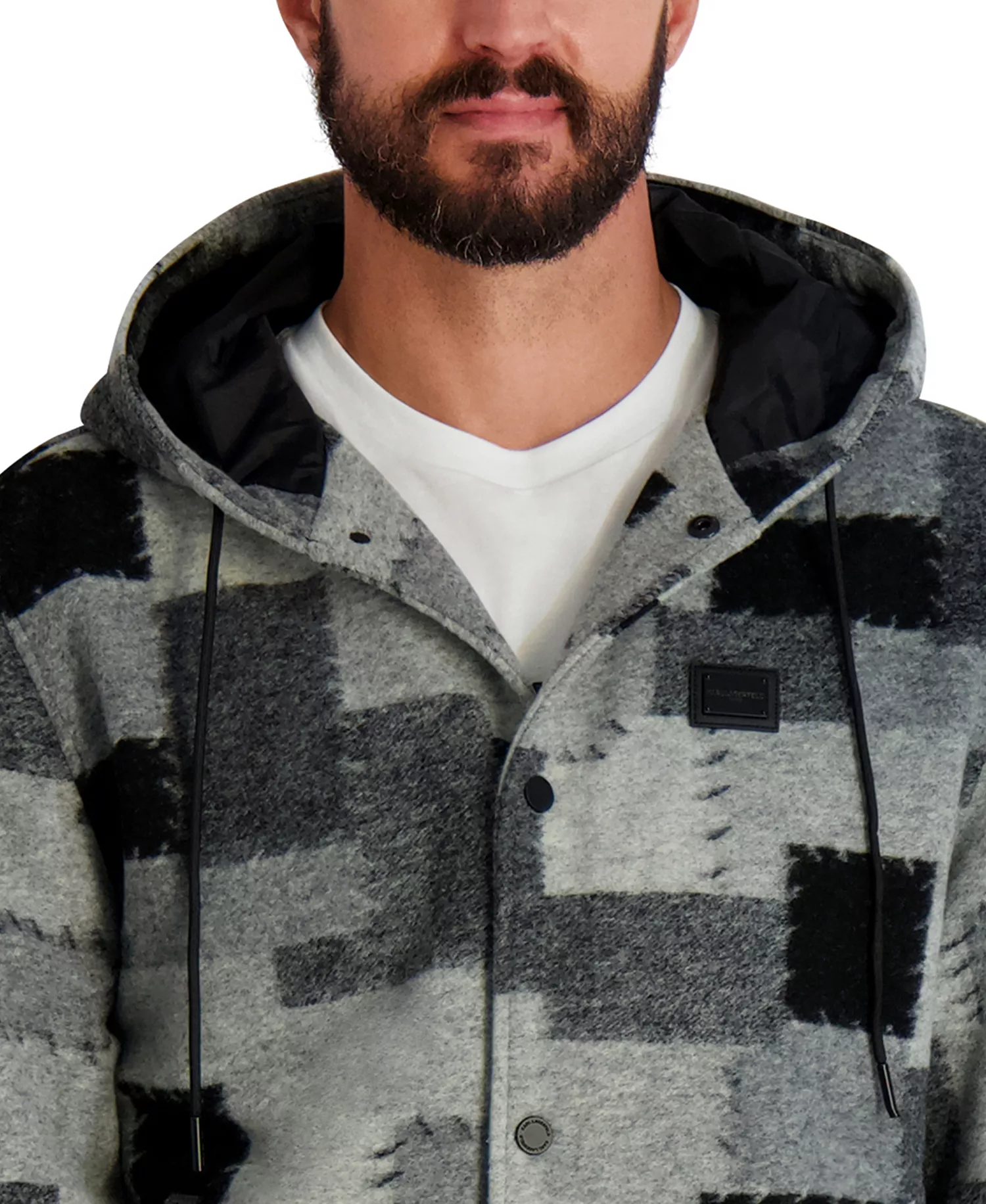 Men's Patch Detail Hooded Jacket - Black/Gray - 2XL