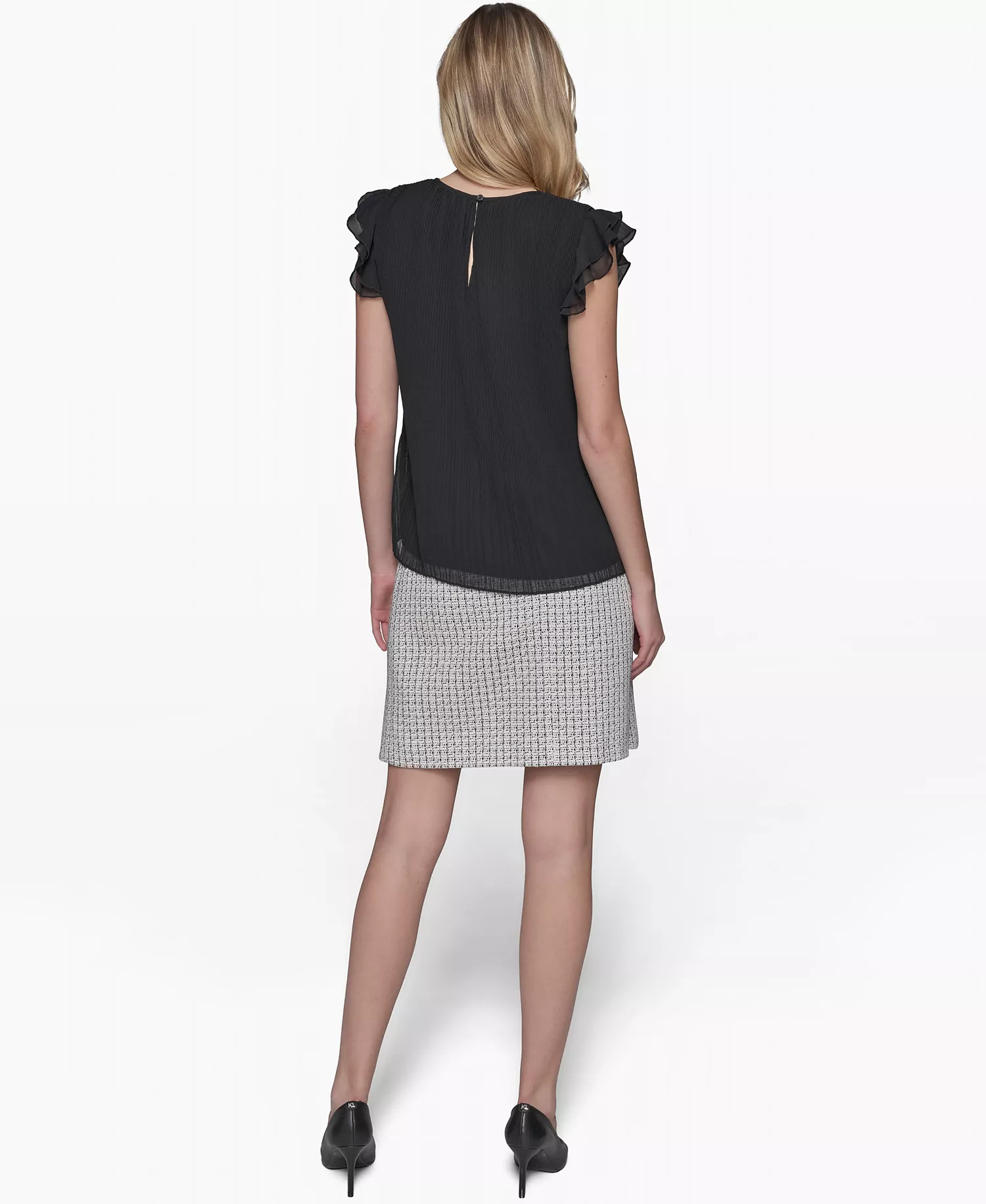 Women's Flutter-Sleeve Blouse - Black - M