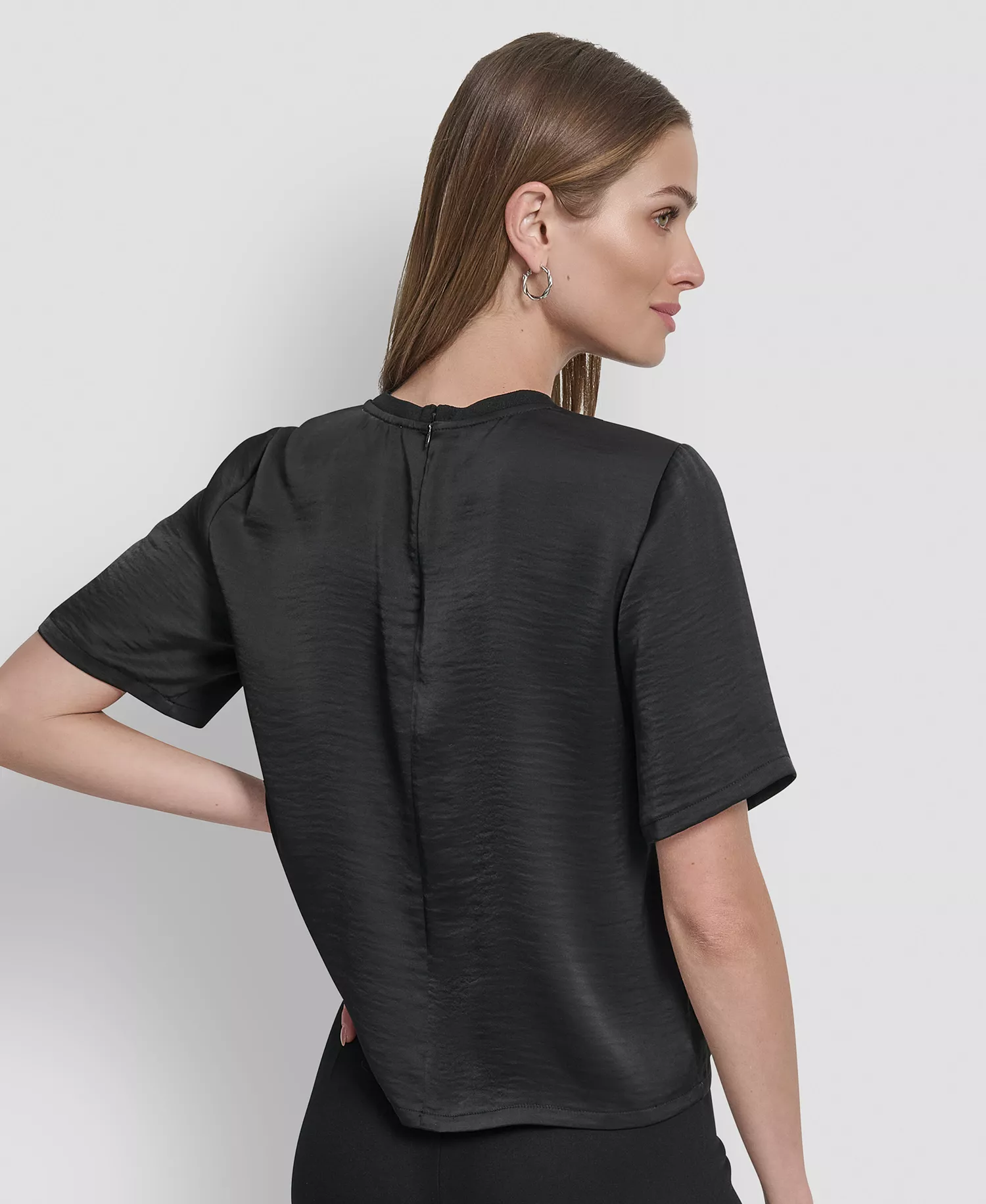 Women's Studded Boxy Short Sleeve Top - Black - S