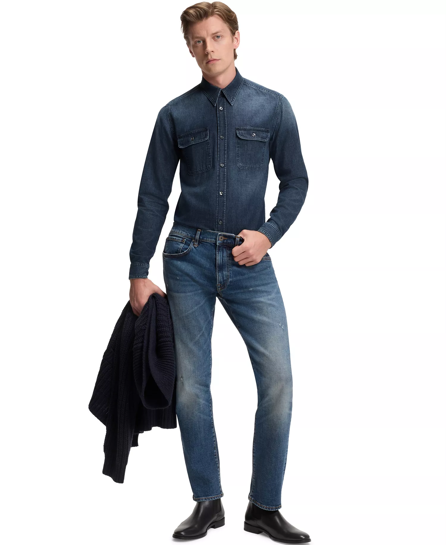 BECKHAM x BOSS Men's Blue Denim Shirt - Open Blue - L