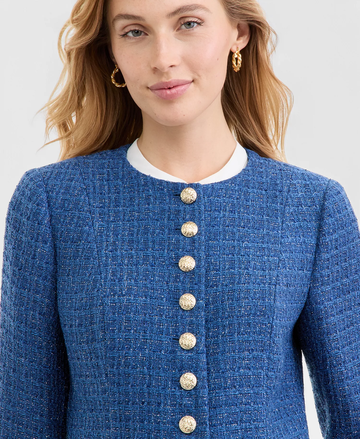 Petite Button-Front Boucle Jacket - Riverside - 10P