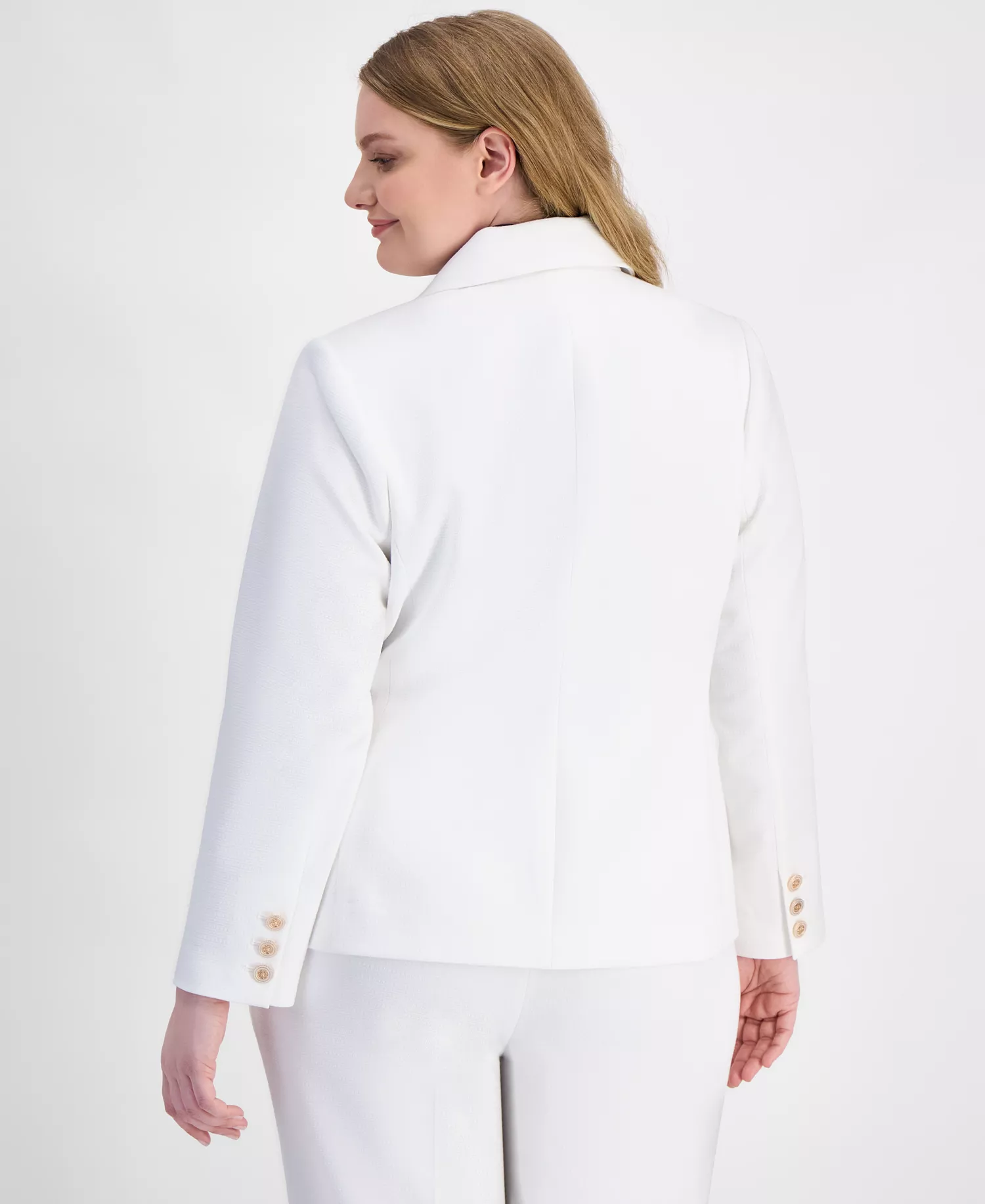 Plus Size Stretch Boucle One-Button Blazer  - Ivory - 14W