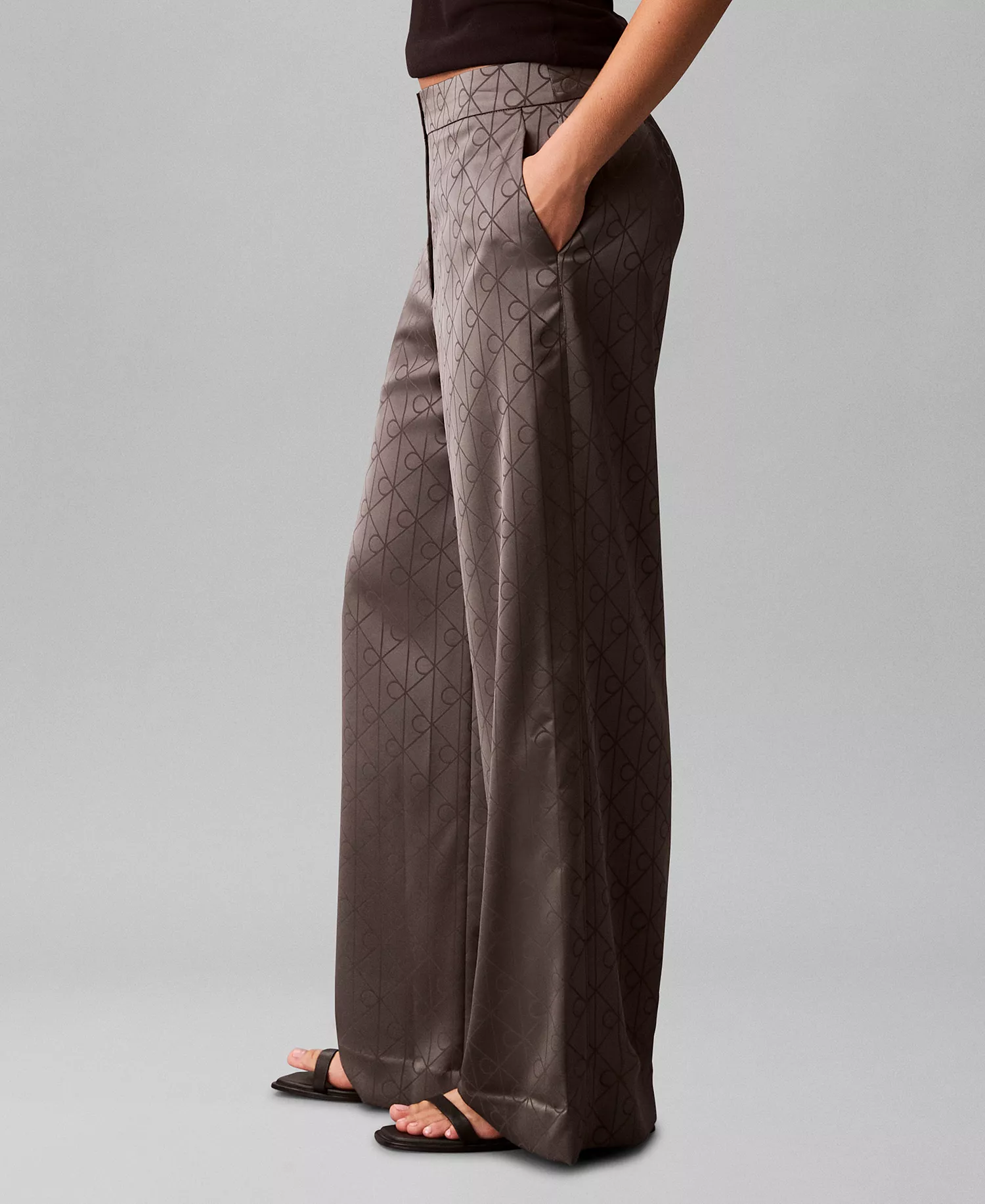 Women's All-Over Print Wide Leg Trousers - Pewter - 8