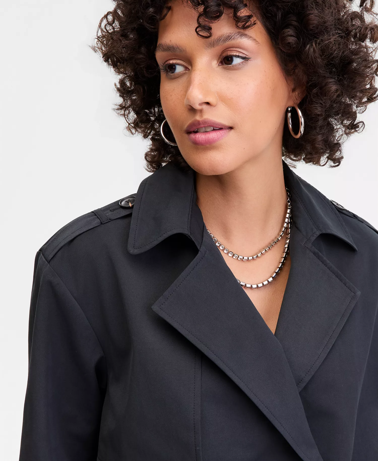 Women's Bubble-Hem Cropped Trench Jacket, Macy's Exclusive - Deep Black - L