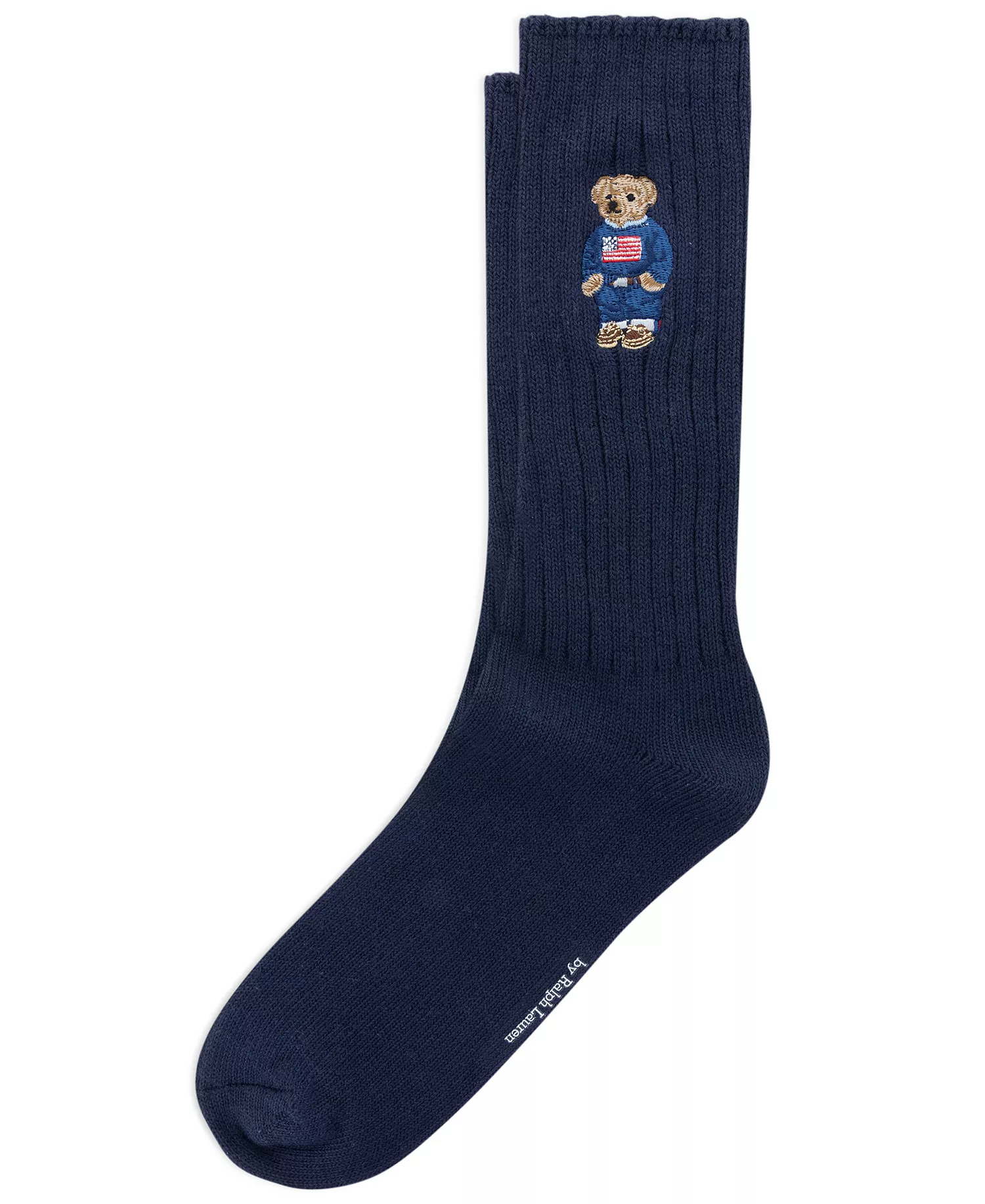 Men's Embroidered Bear Socks - Navy - 7-12