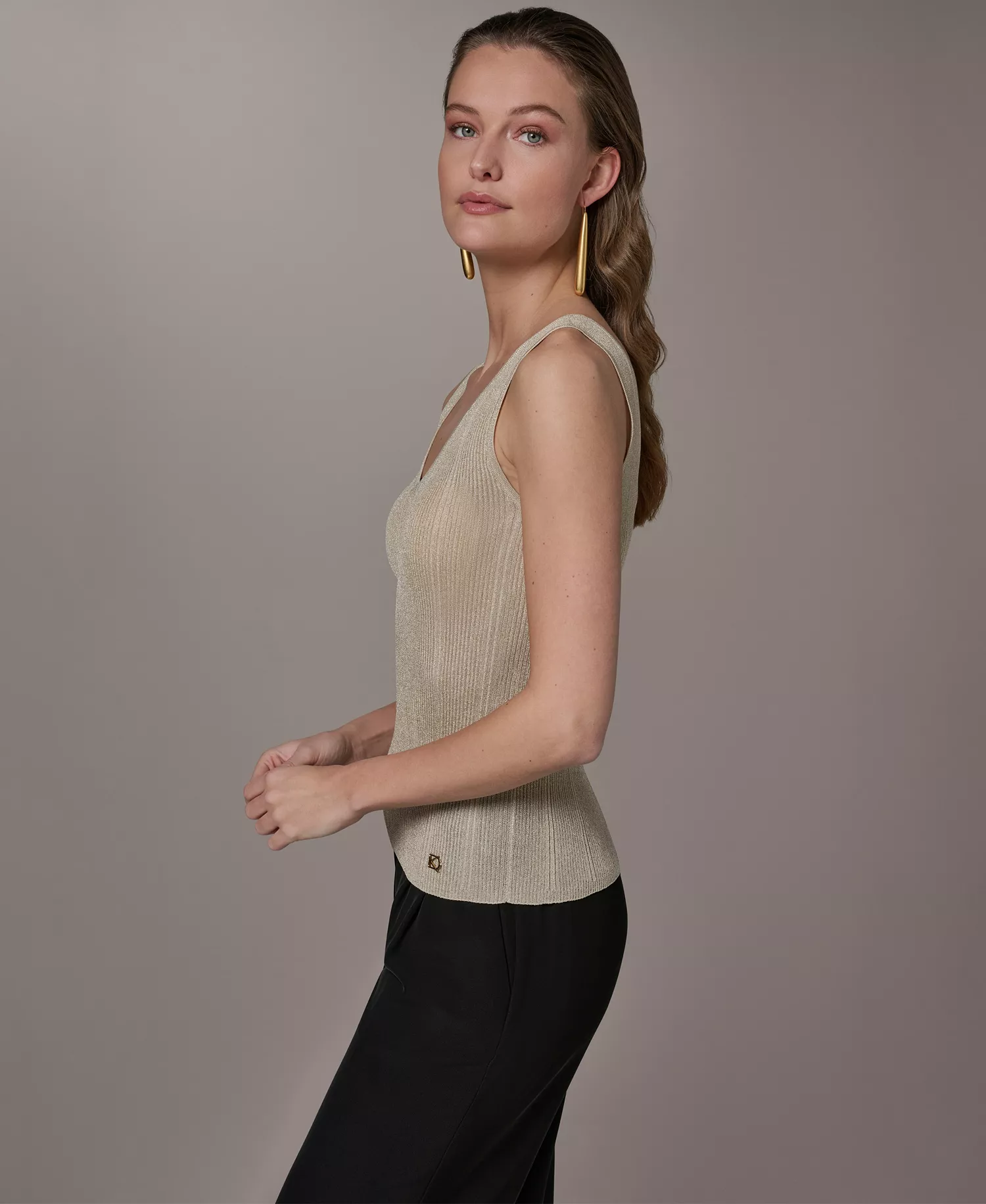 Women's Ribbed Tank Top - Light Gold - L