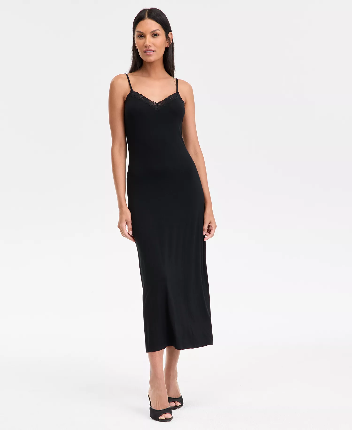 Women's Lace-Trim Knit Nightgown, Exclusively at Macy's - Deep Black - L