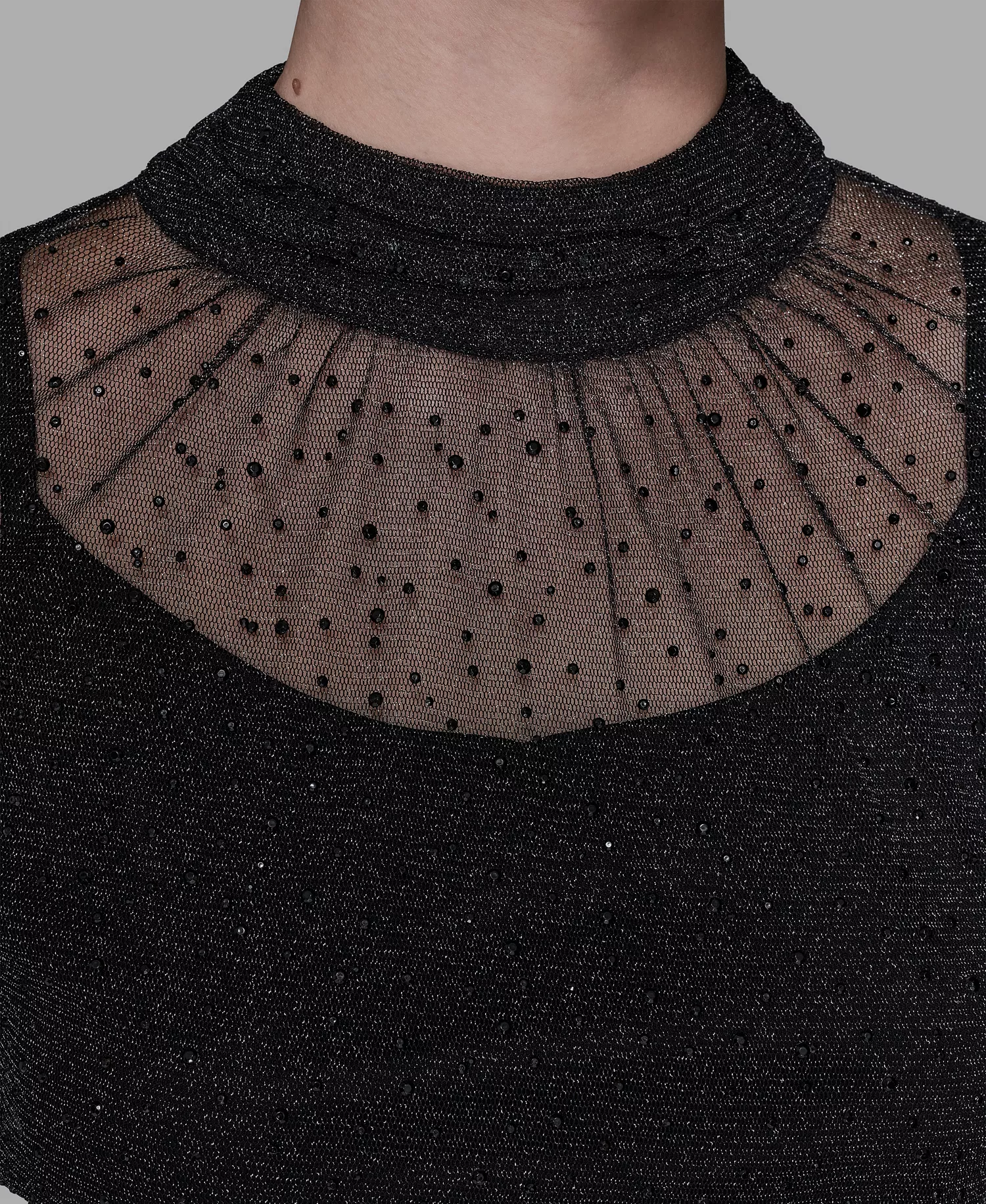 Women's Metallic Mesh High Neck Top - Black - S