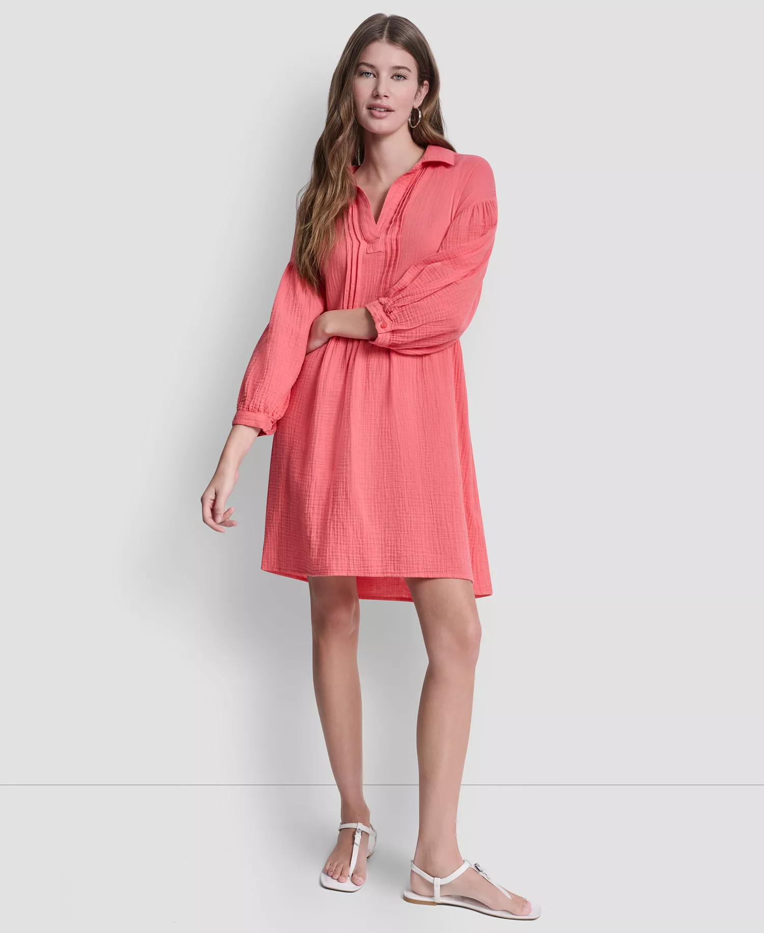 Women's Henley Pleated Tiered Dress - Sunkissed - L