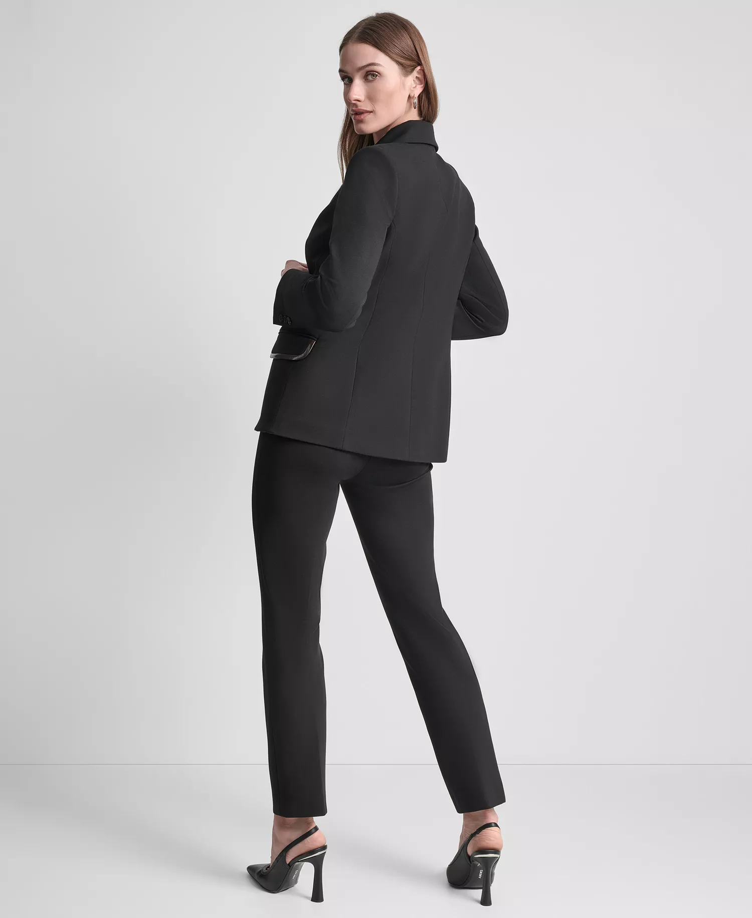 Petite 2-Button Notch Collar Ponte Jacket - Black - 14P