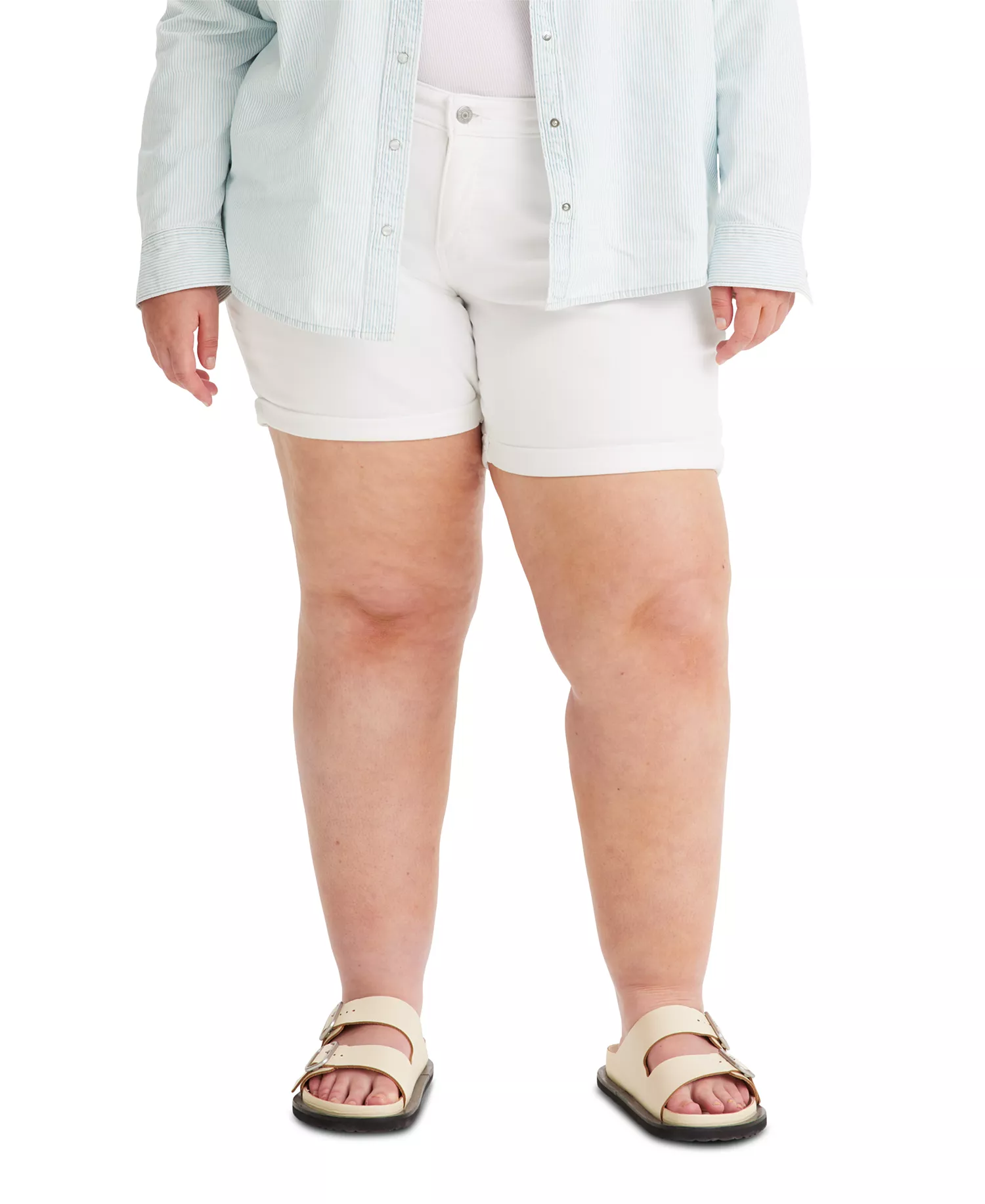 Trendy Plus Size Mid-Length Stretch Denim Shorts - Chalk White - 14W