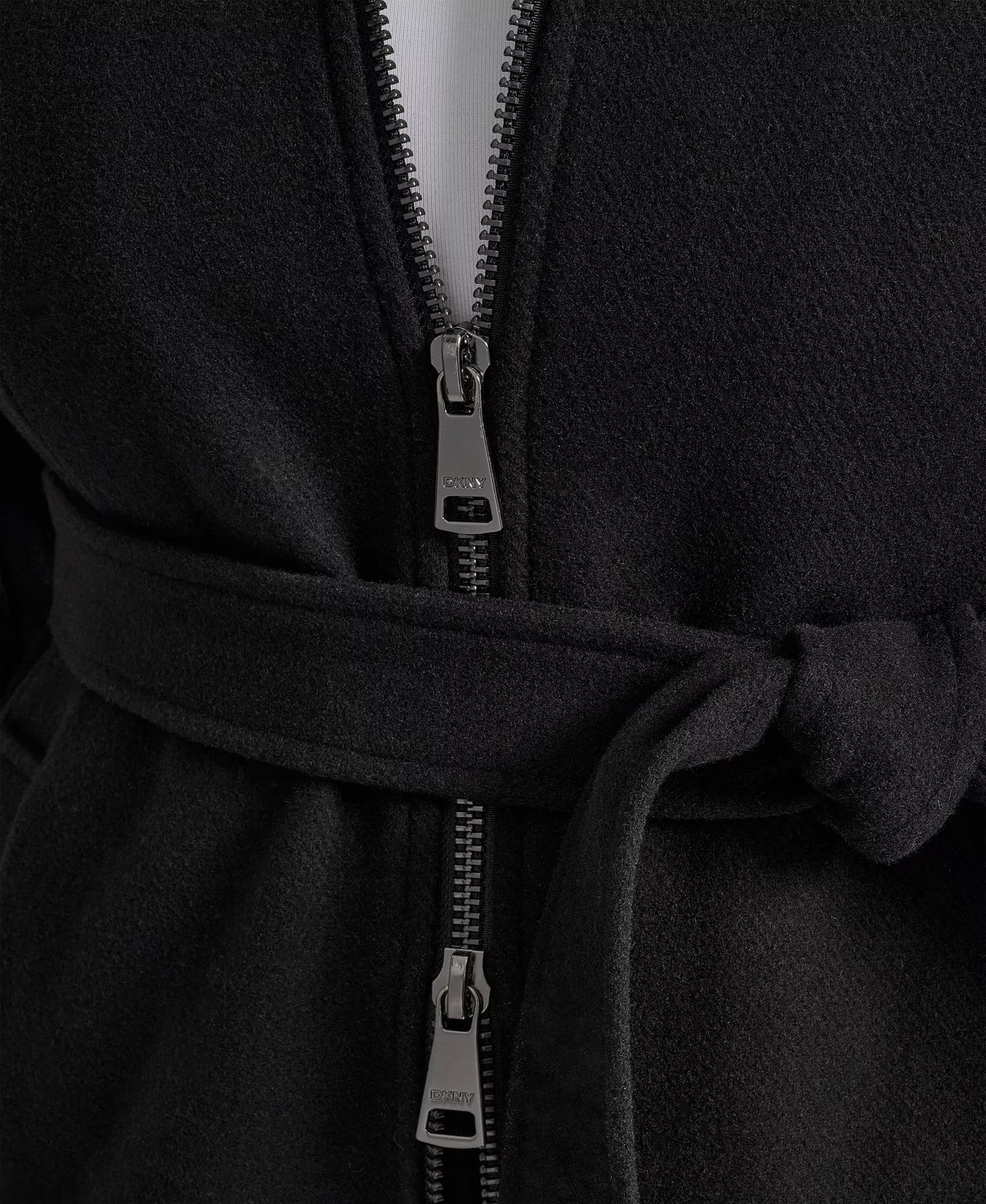 Plus Size Belted Zip-Up Wool Coat - Black - 0X