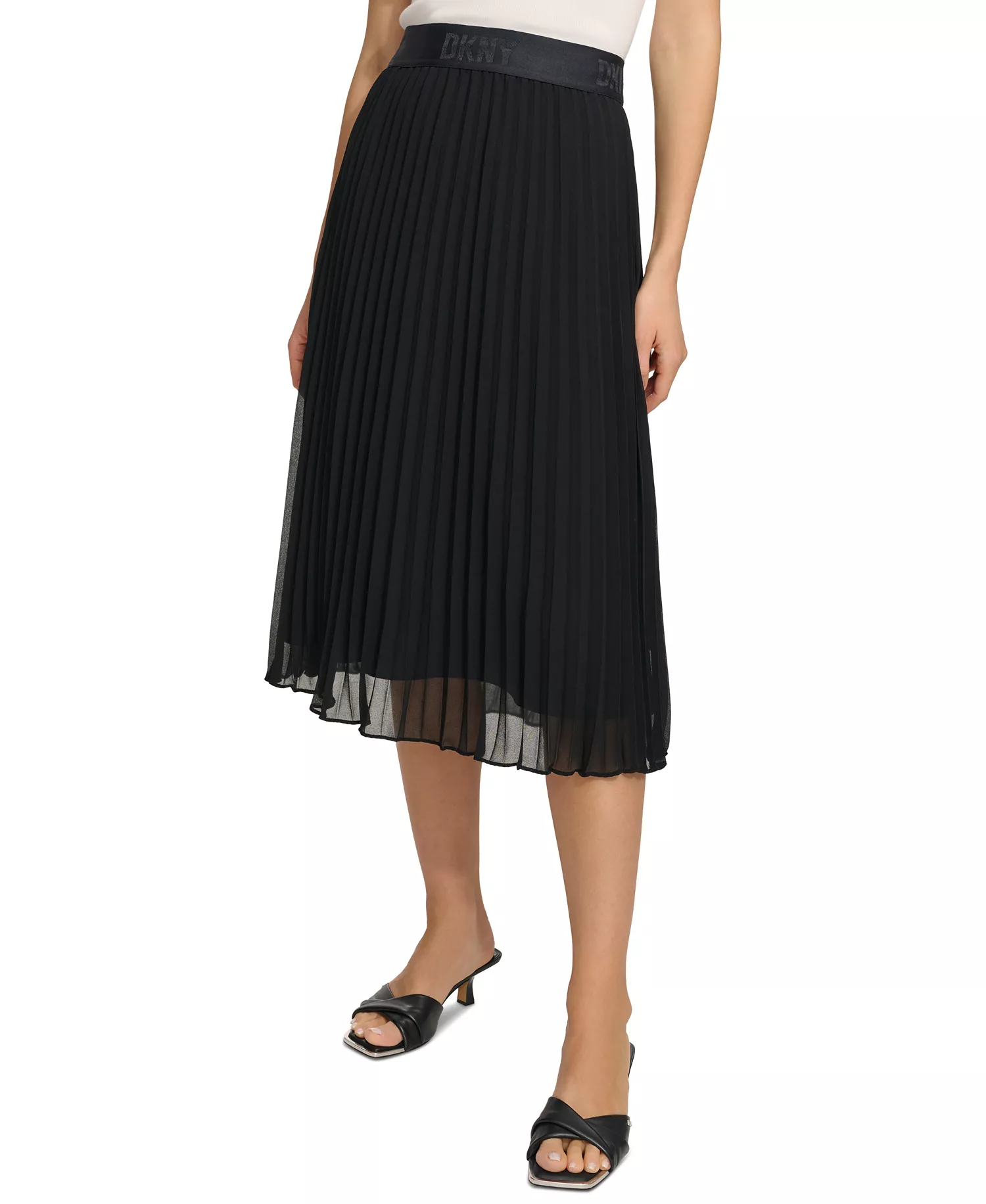 Pleated Midi Skirt - Black - L