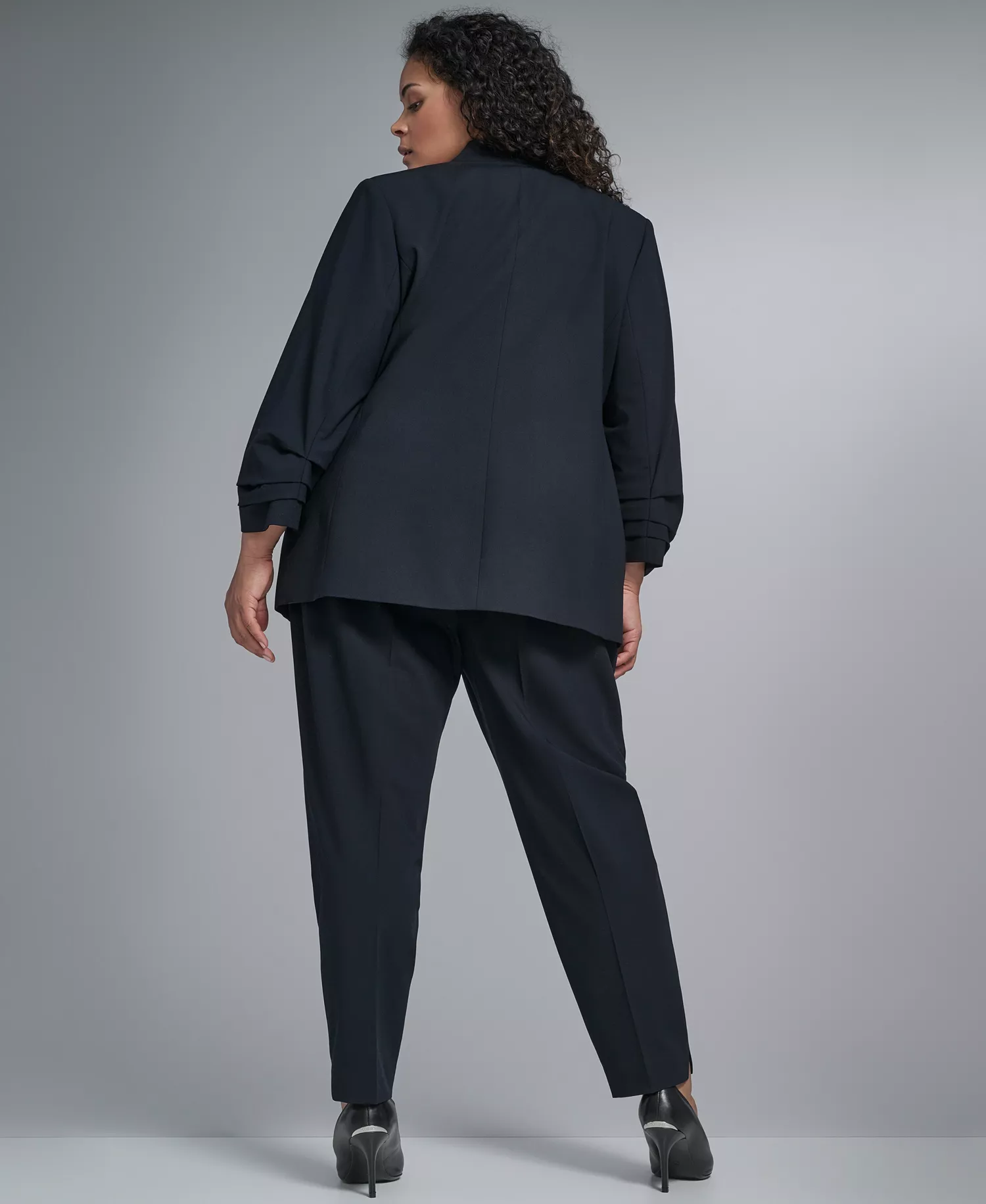 Plus Size Collarless One Button Jacket - Navy - 14W