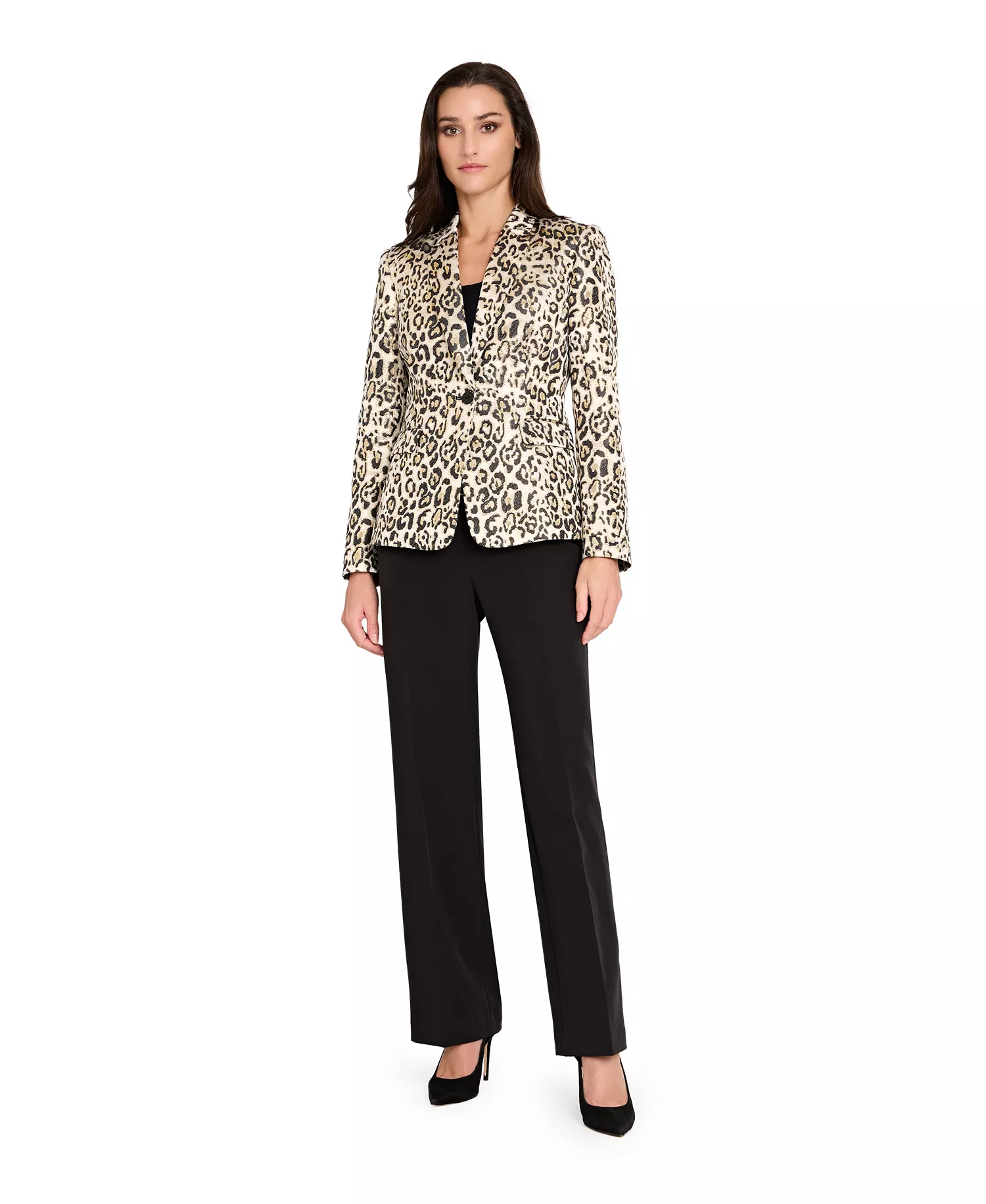 Petite Leopard-Print Jacquard Blazer - Gold Leopard - 10P