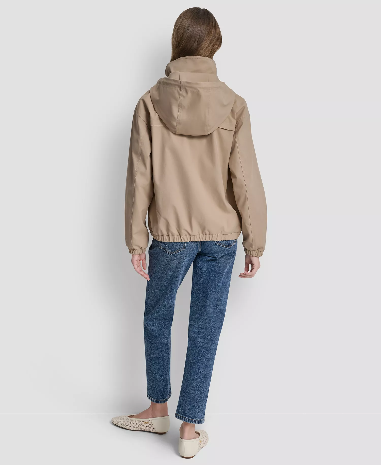 Women's Stand Collar Bomber Raincoat - Khaki - L