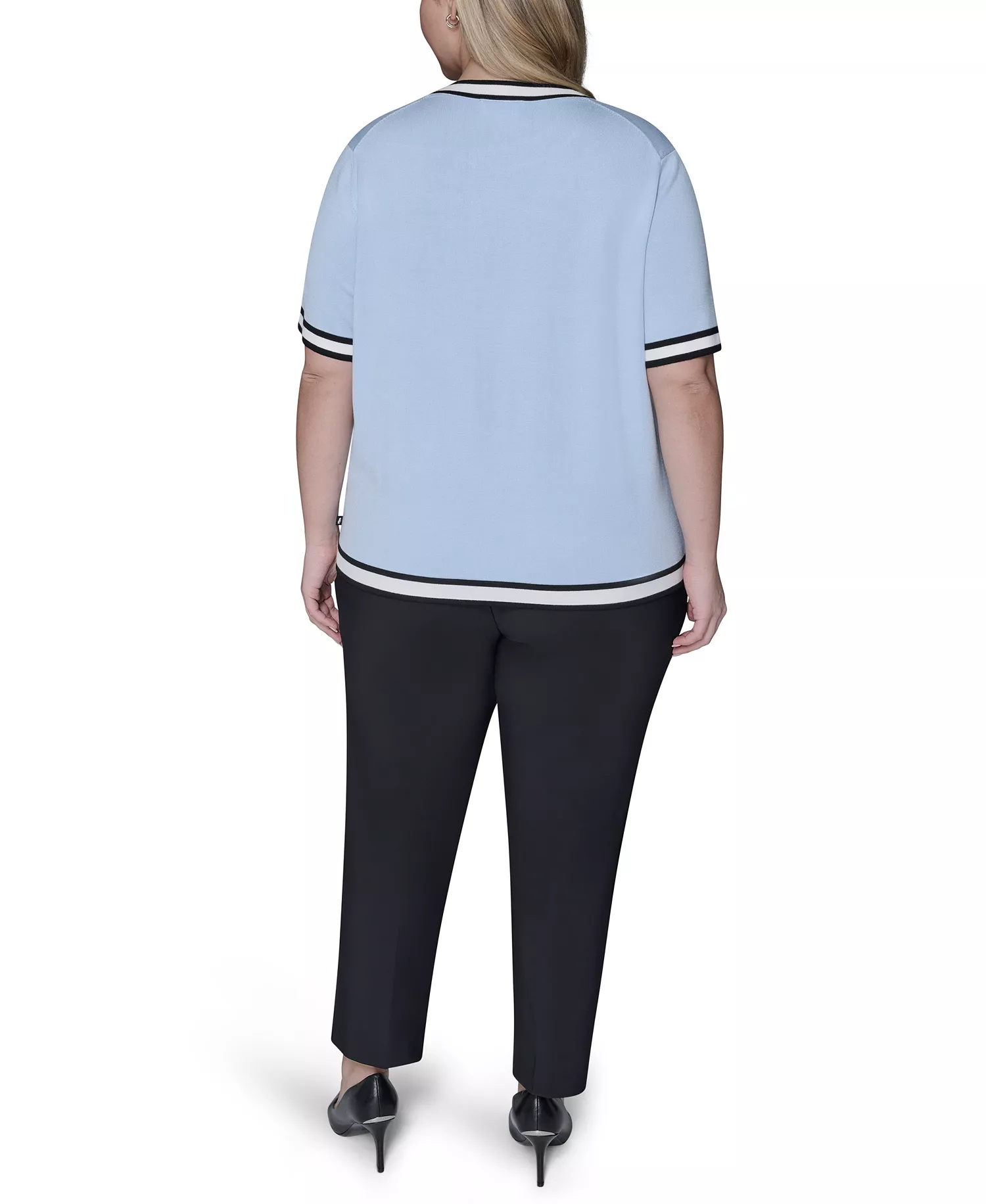 Women's Plus Size Crew Neck Short-Sleeve Sweater - Black - 0X