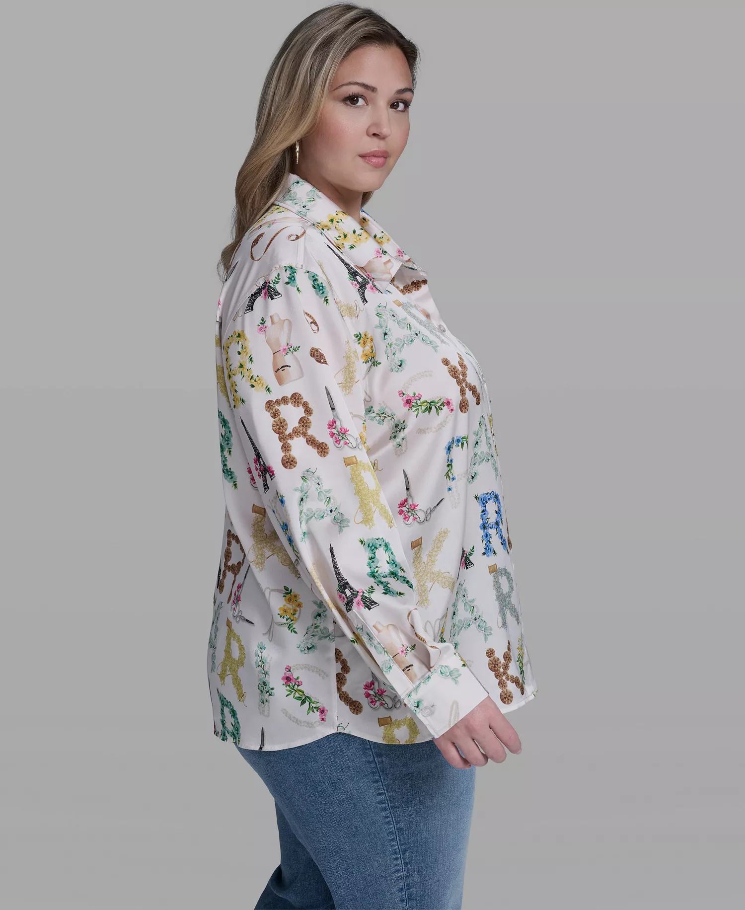 Plus Size Allover Printed Shirt - White - 0X