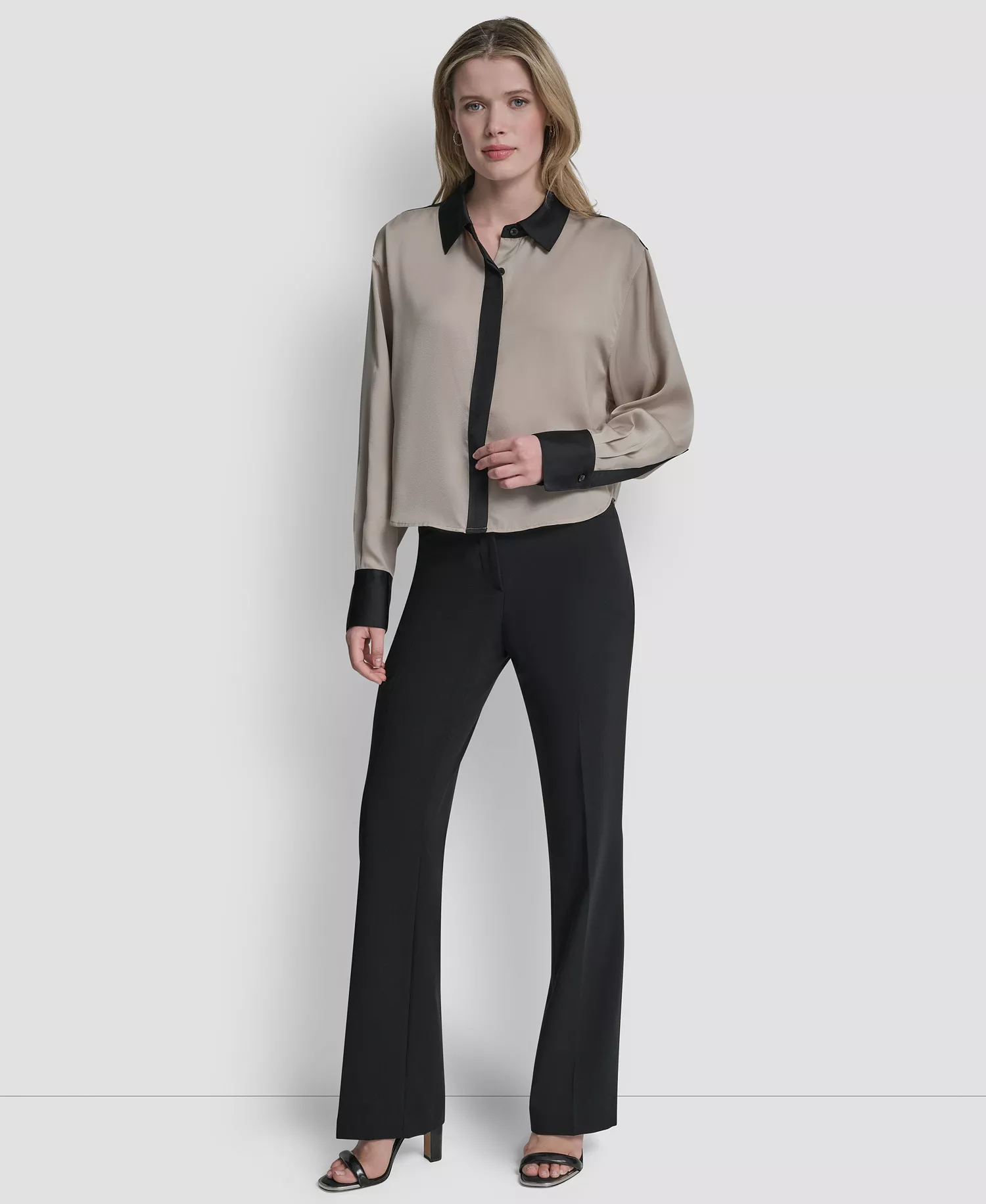 Petite Patch Work Button-Up Top - Grey - P/L