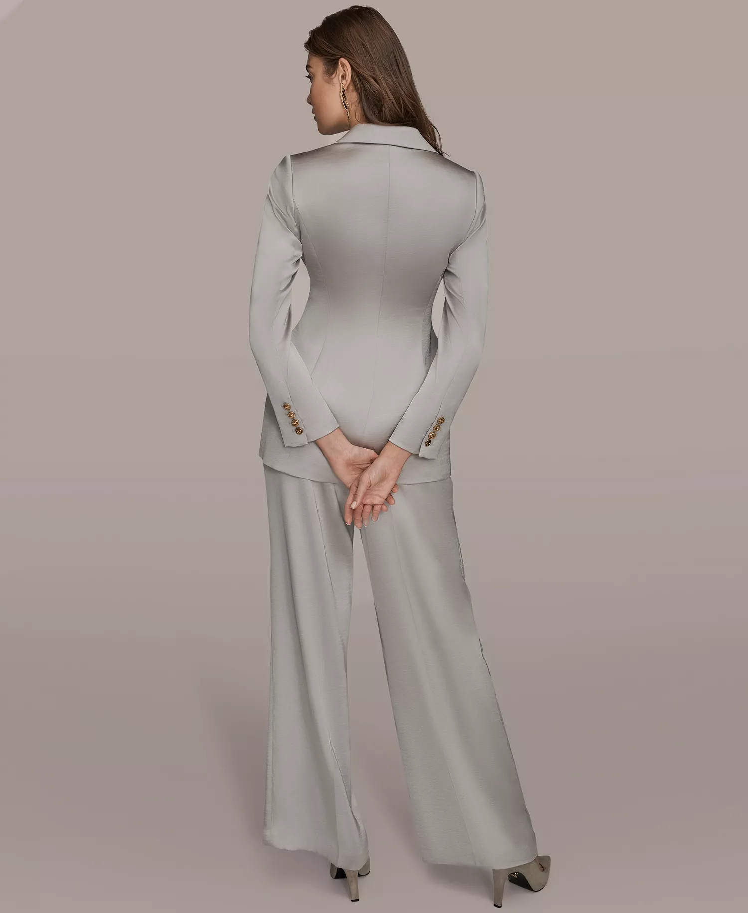 Women's Notch Lapel Collar Blazer, Sequin Detail Cowl Neck Camisole and Wide-Leg Mid-Rise Pants - Vapor - 0