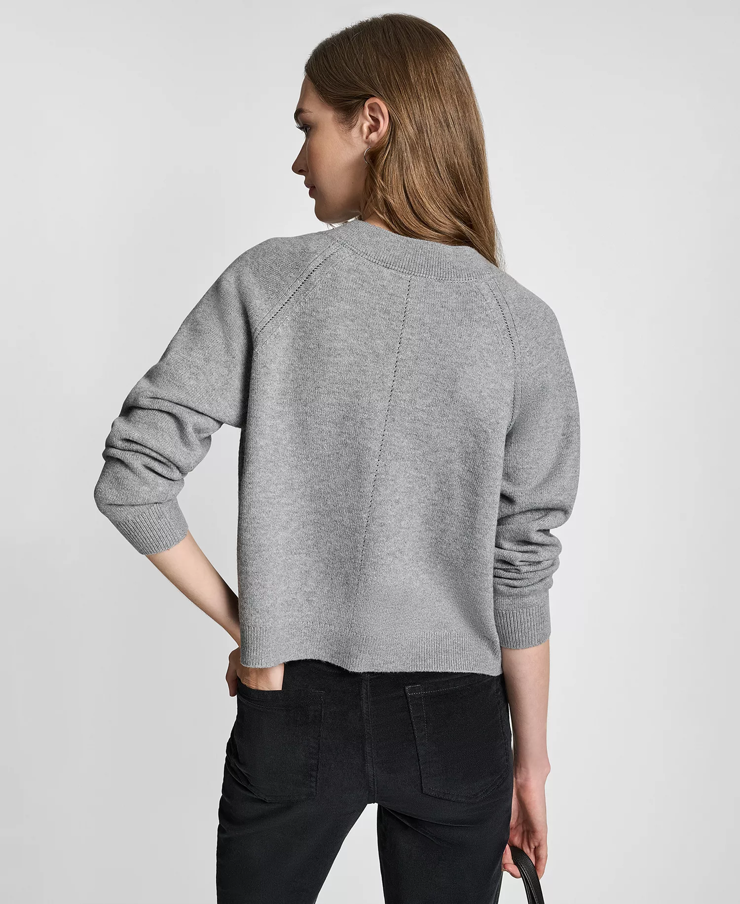 Women's Fashioned Raglan Long-Sleeve Cardigan Sweater - Storm Grey Heather - L