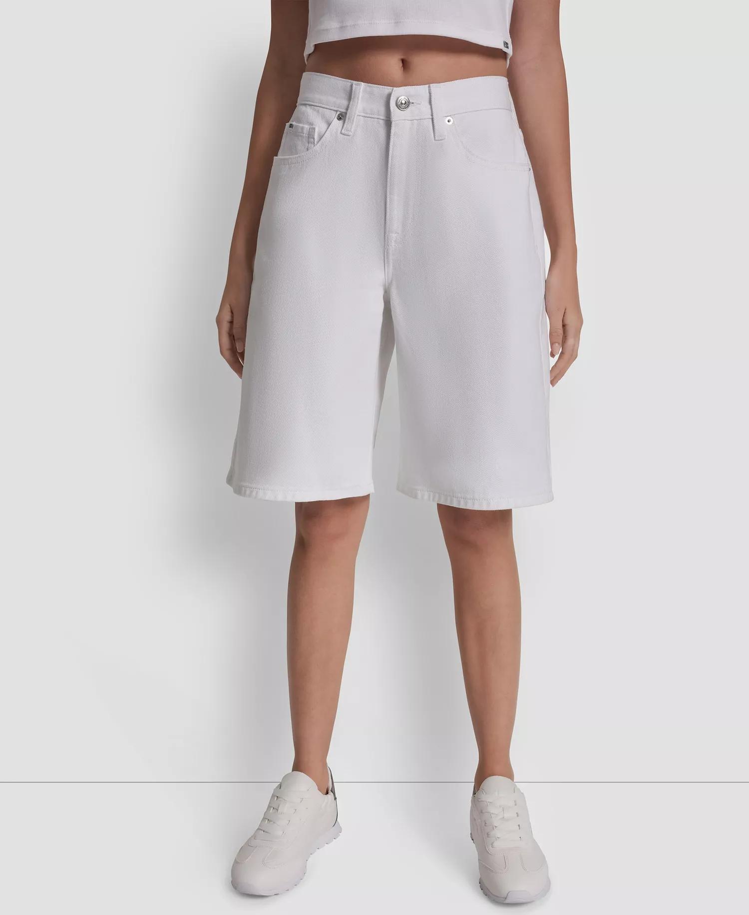 Women's Mid Rise Denim Bermuda Shorts - White - 24