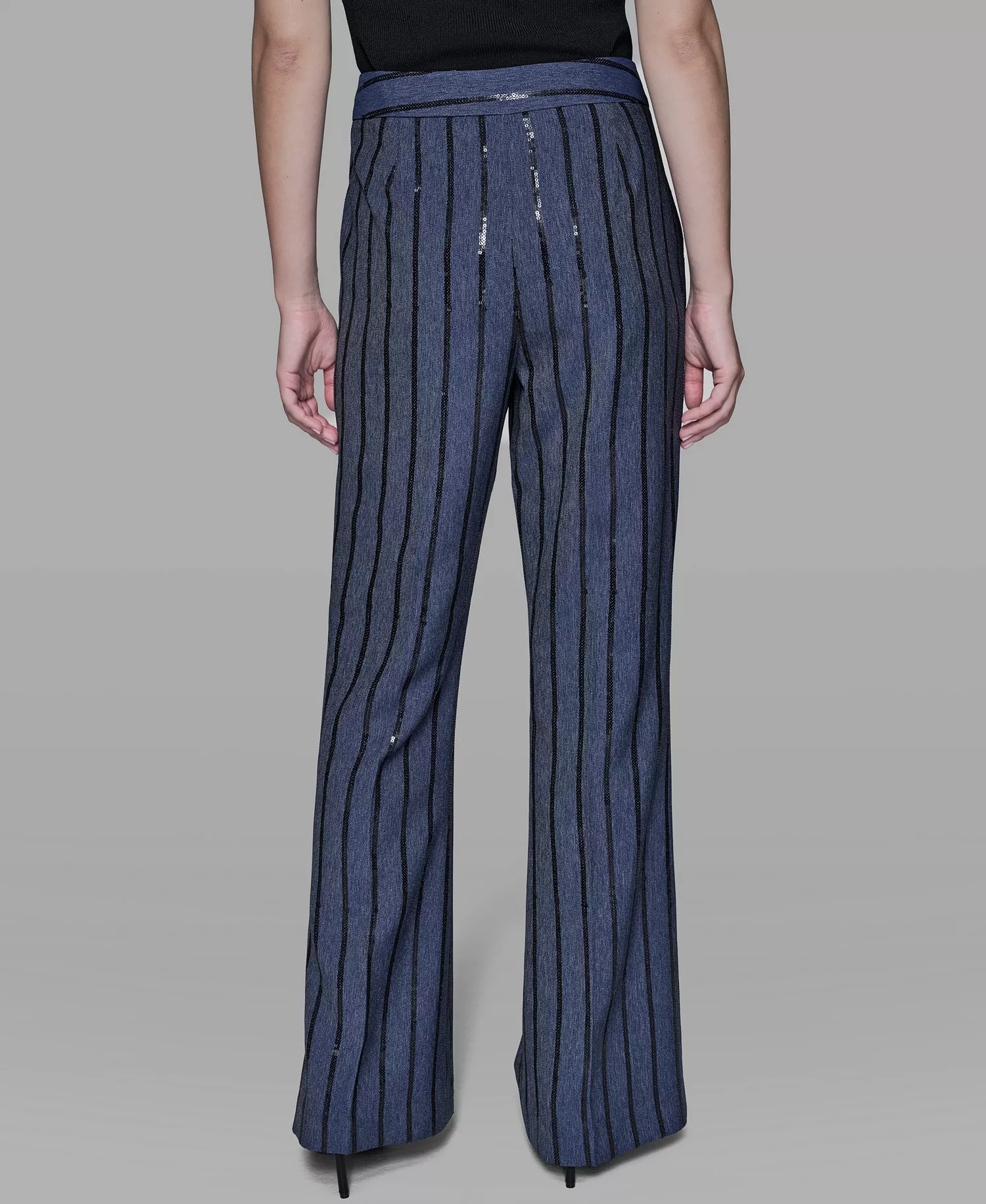 Women's Mid Rise Striped Sequin Pants - Indigo/black Stripe - 10