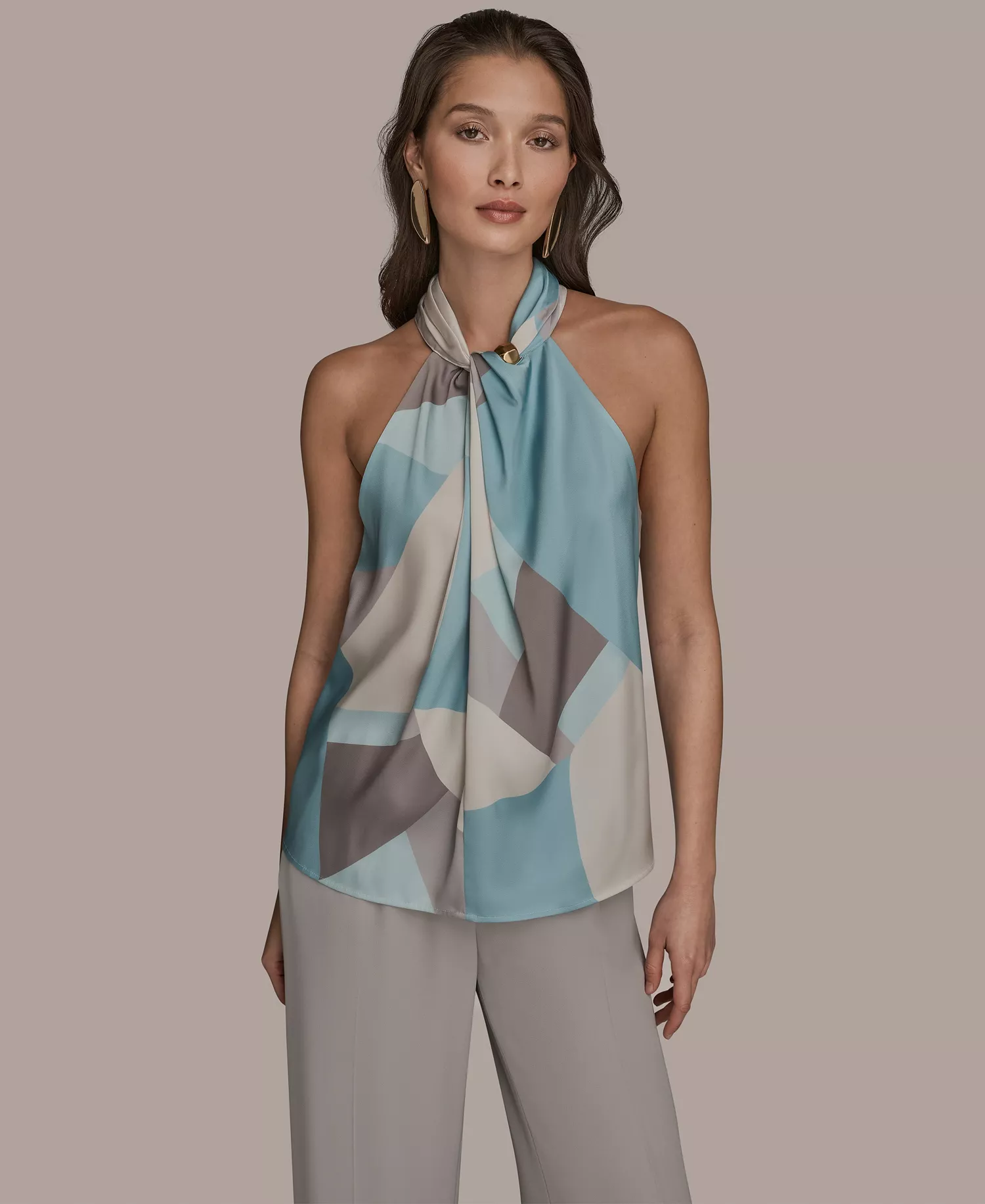 Women's Printed Twist Halter Neck Top - Haze Multi - L