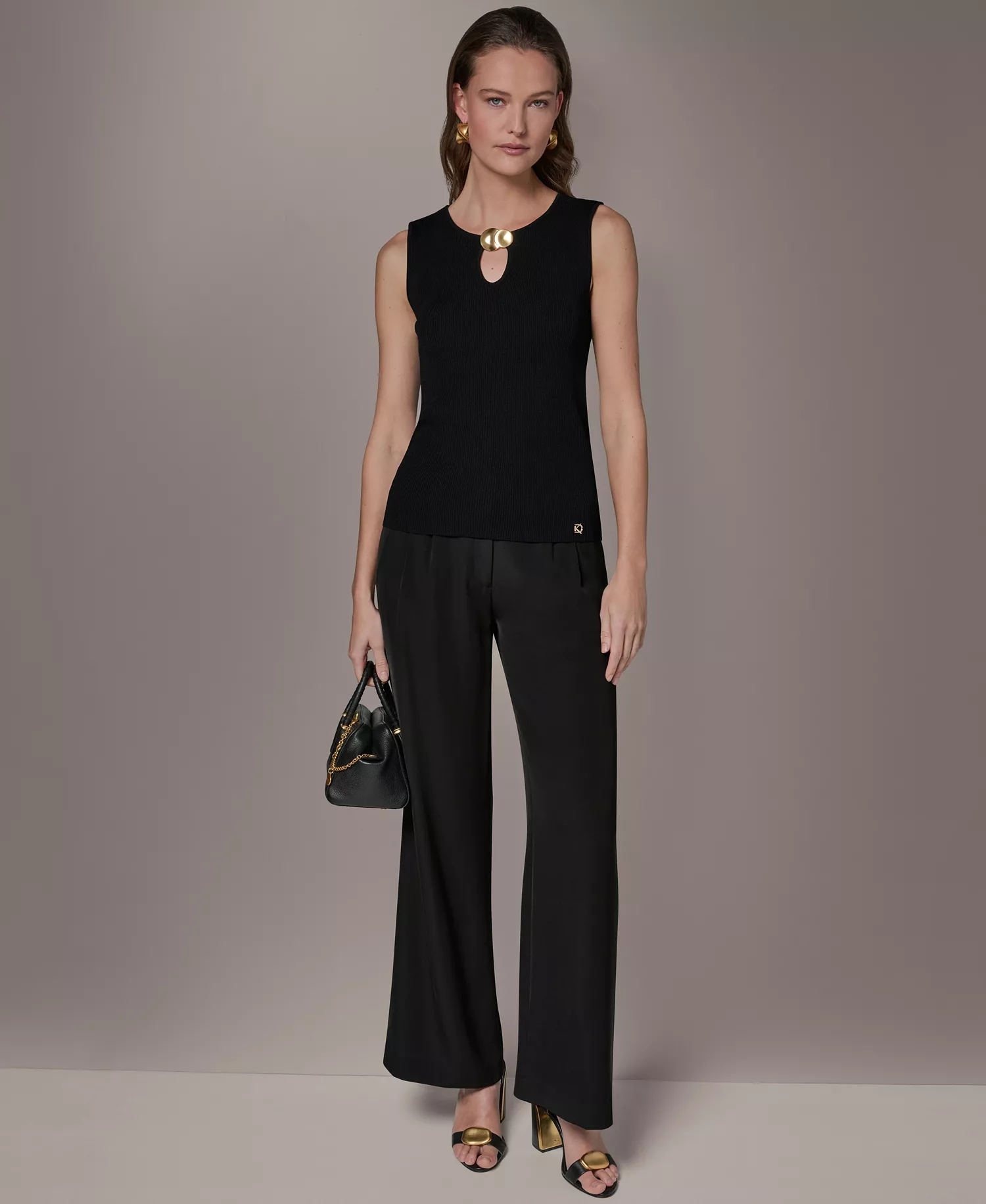 Women's Sleeveless Keyhole Sweater - Black - L