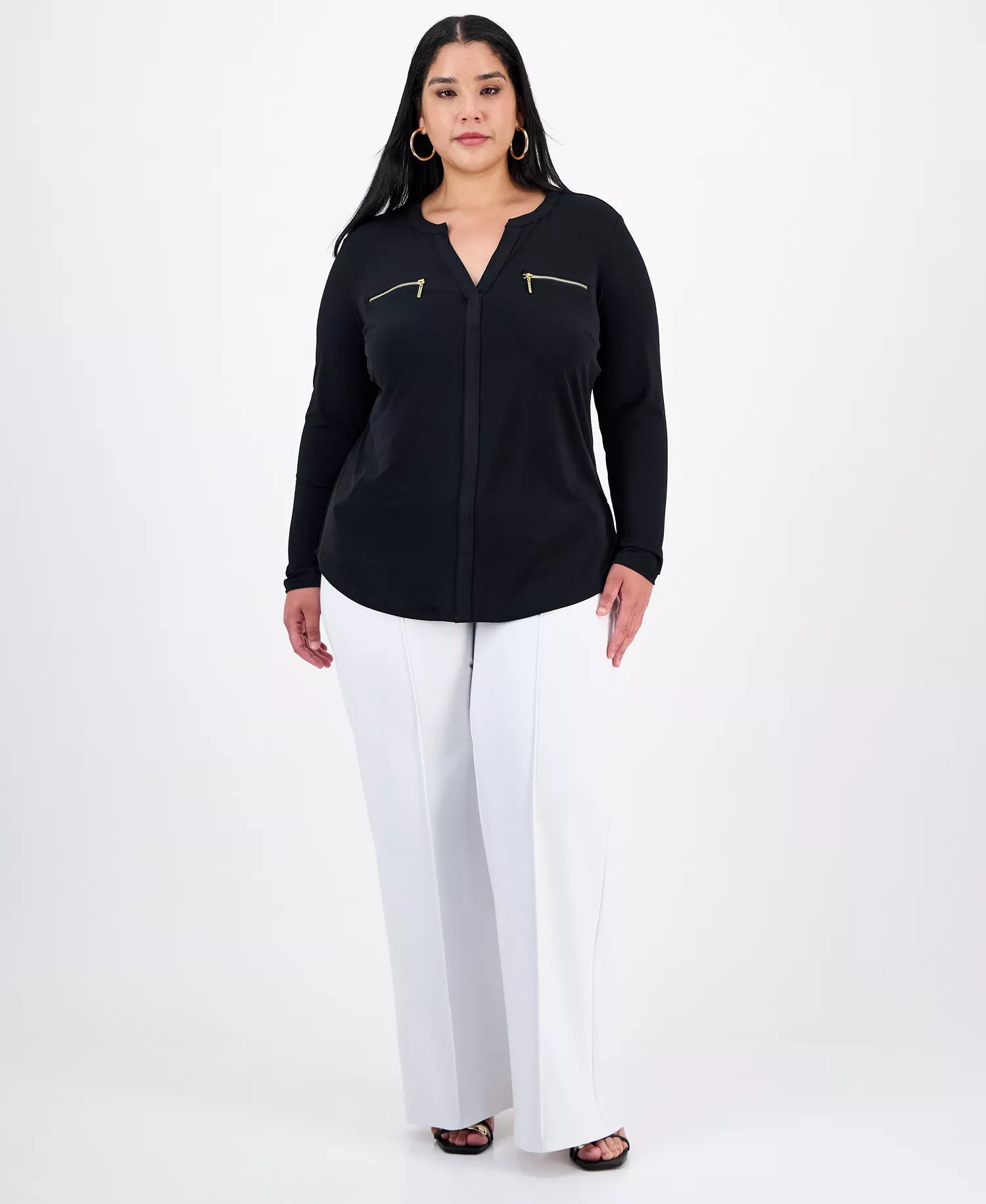 Plus Size Zip-Pocket Top, Created for Macy's - Deep Black - 0X