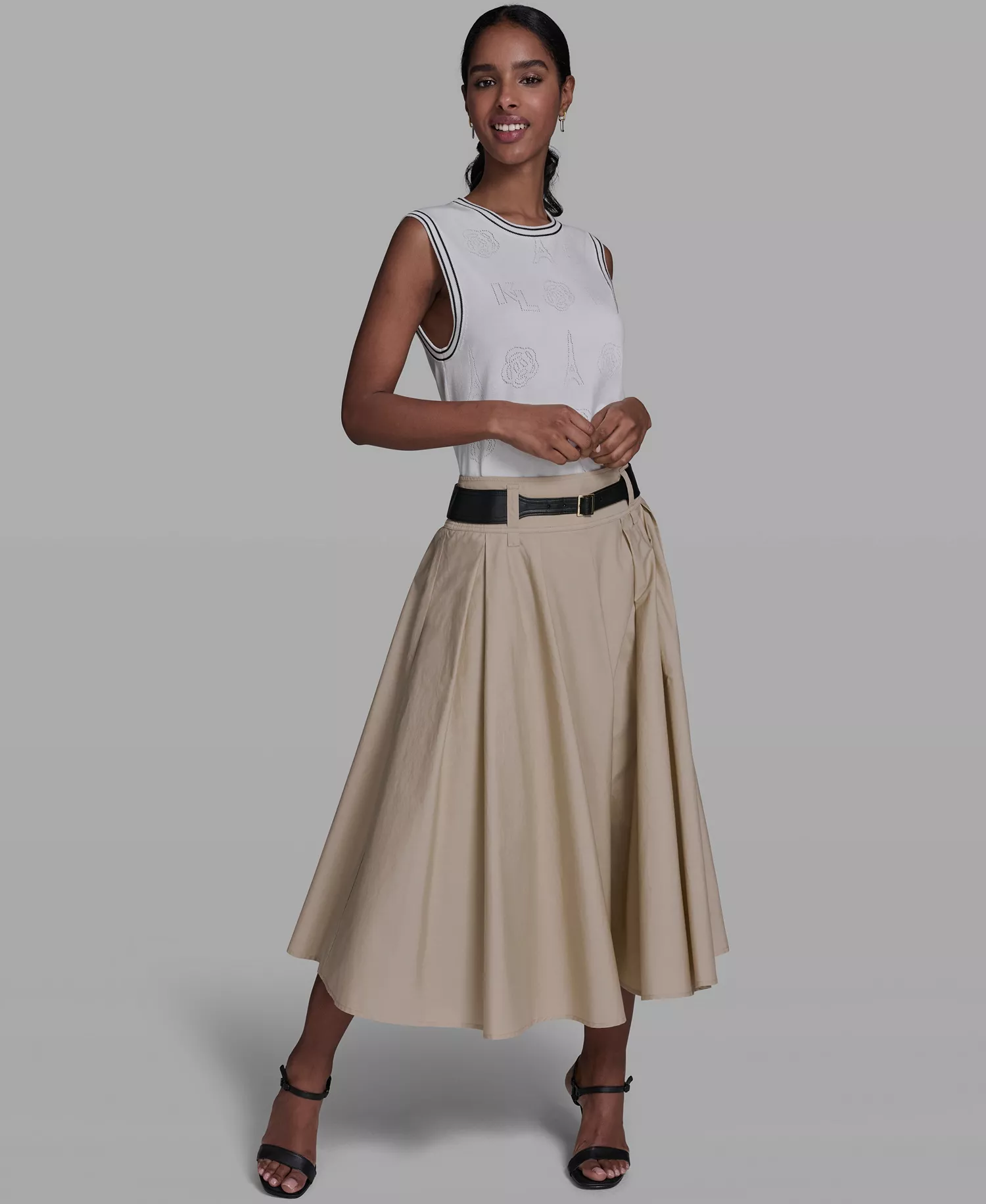 Women's Belted Midi Skirt - French Beige - 0